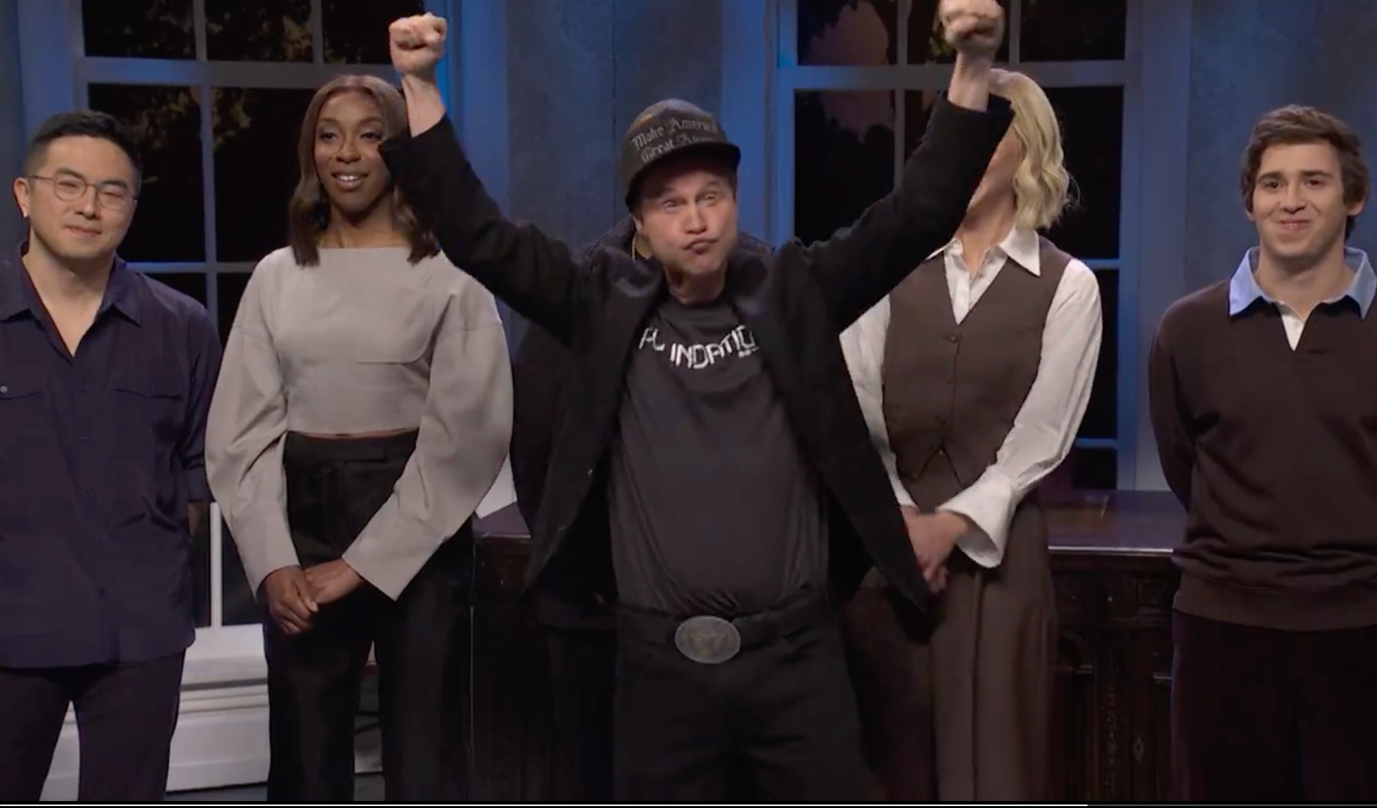 Dana Carvey bounces across the SNL stage impersonating Elon Musk