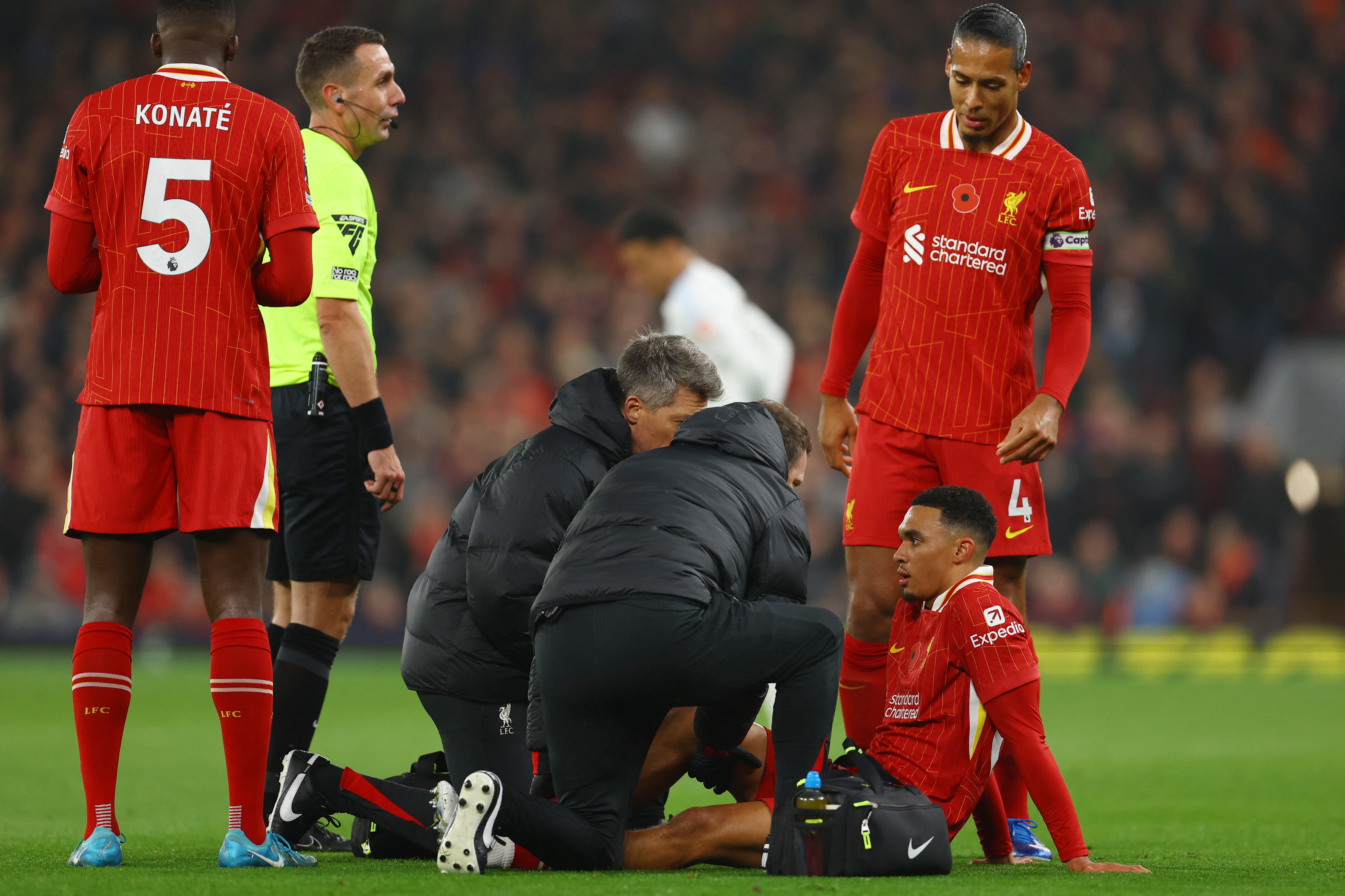 Trent Alexander-Arnold picked up a hamstring injury and needed to be subbed off the pitch