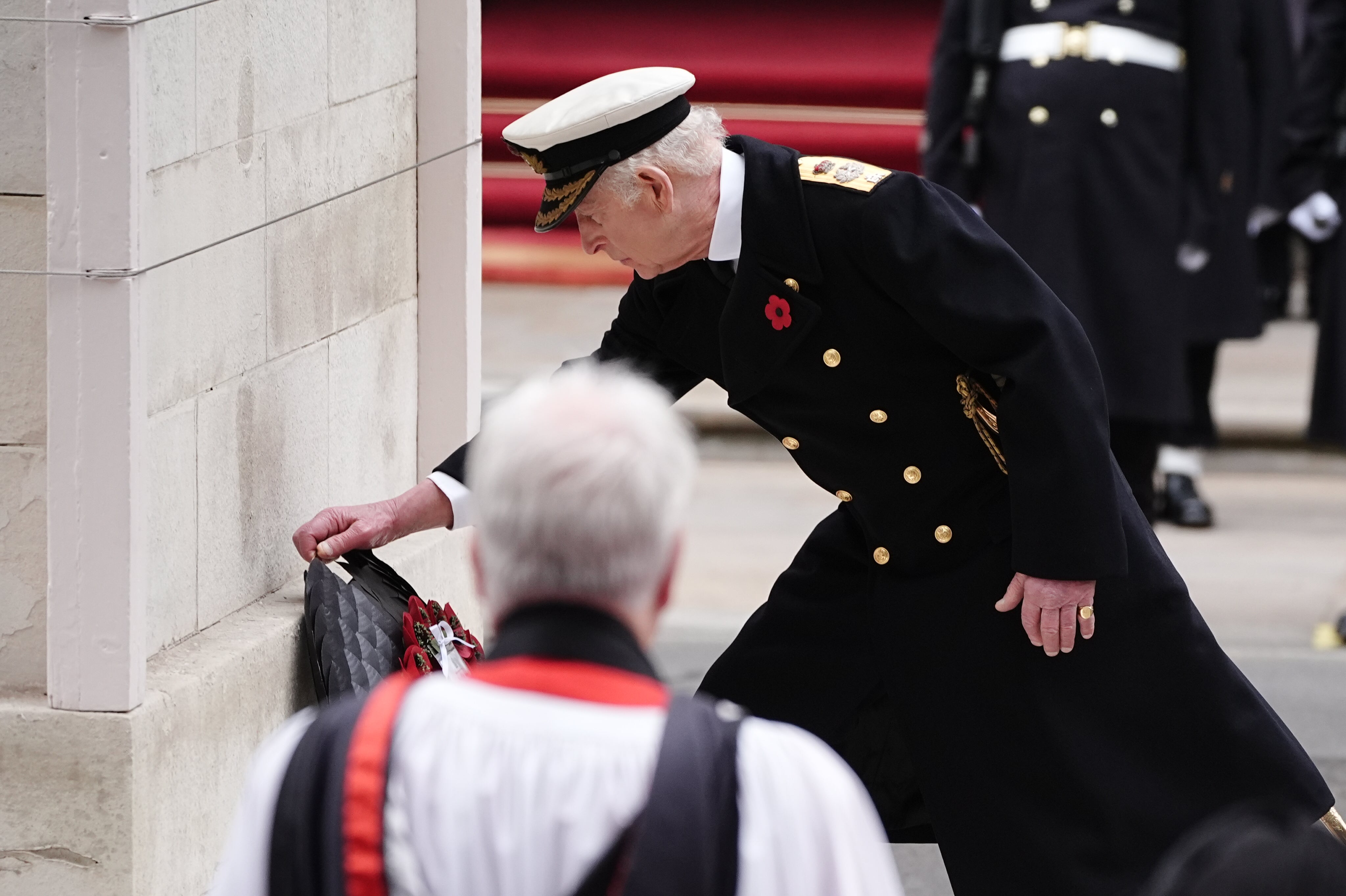 Charles lays the first wreath at the Cenotaph to honour the war dead