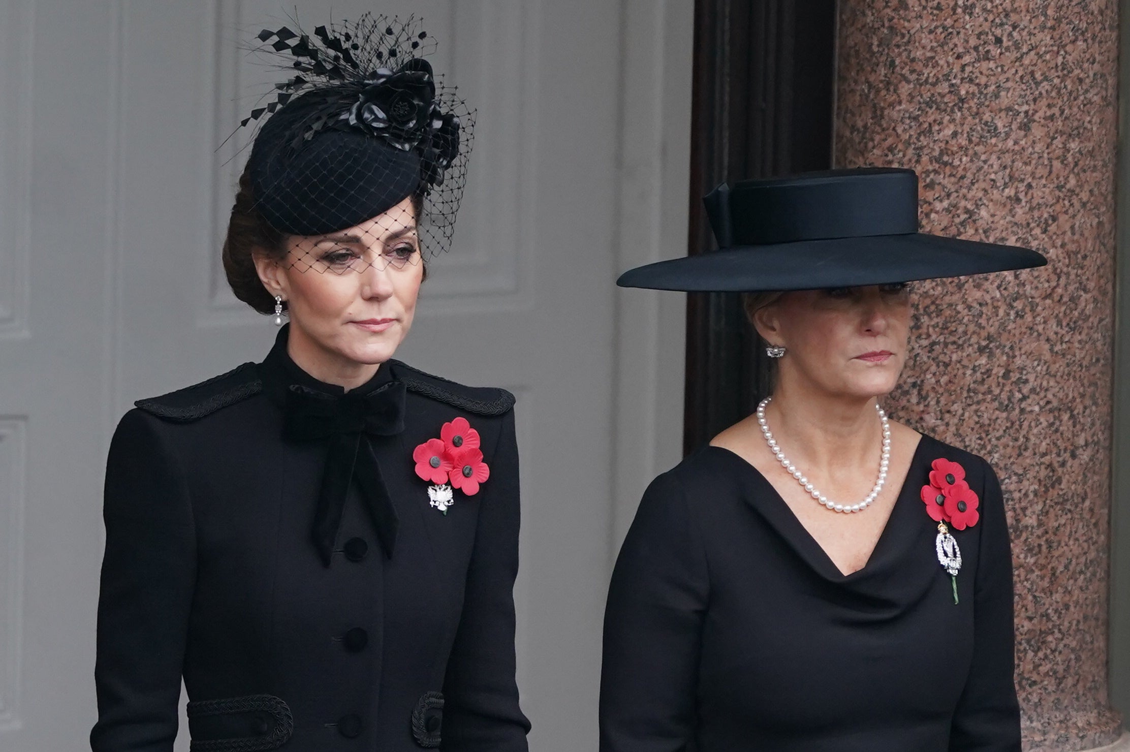 Kate is joined by Sophie, Duchess of Edinburgh, as they oversee the ceremony on the Foreign Office balcony