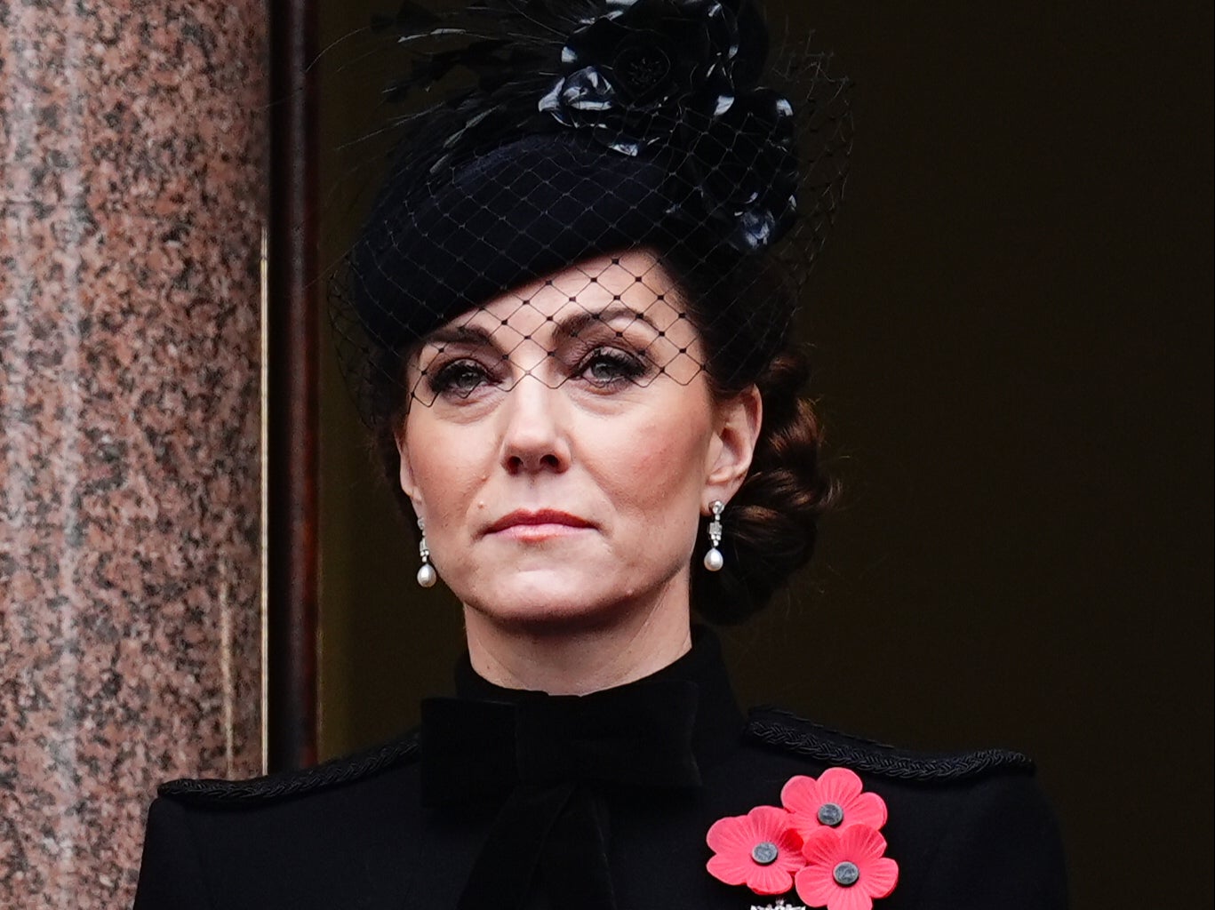 Kate looks on at the Remembrance Sunday service as the King leads the nation in a two-minute silence to honour fallen servicemen and women