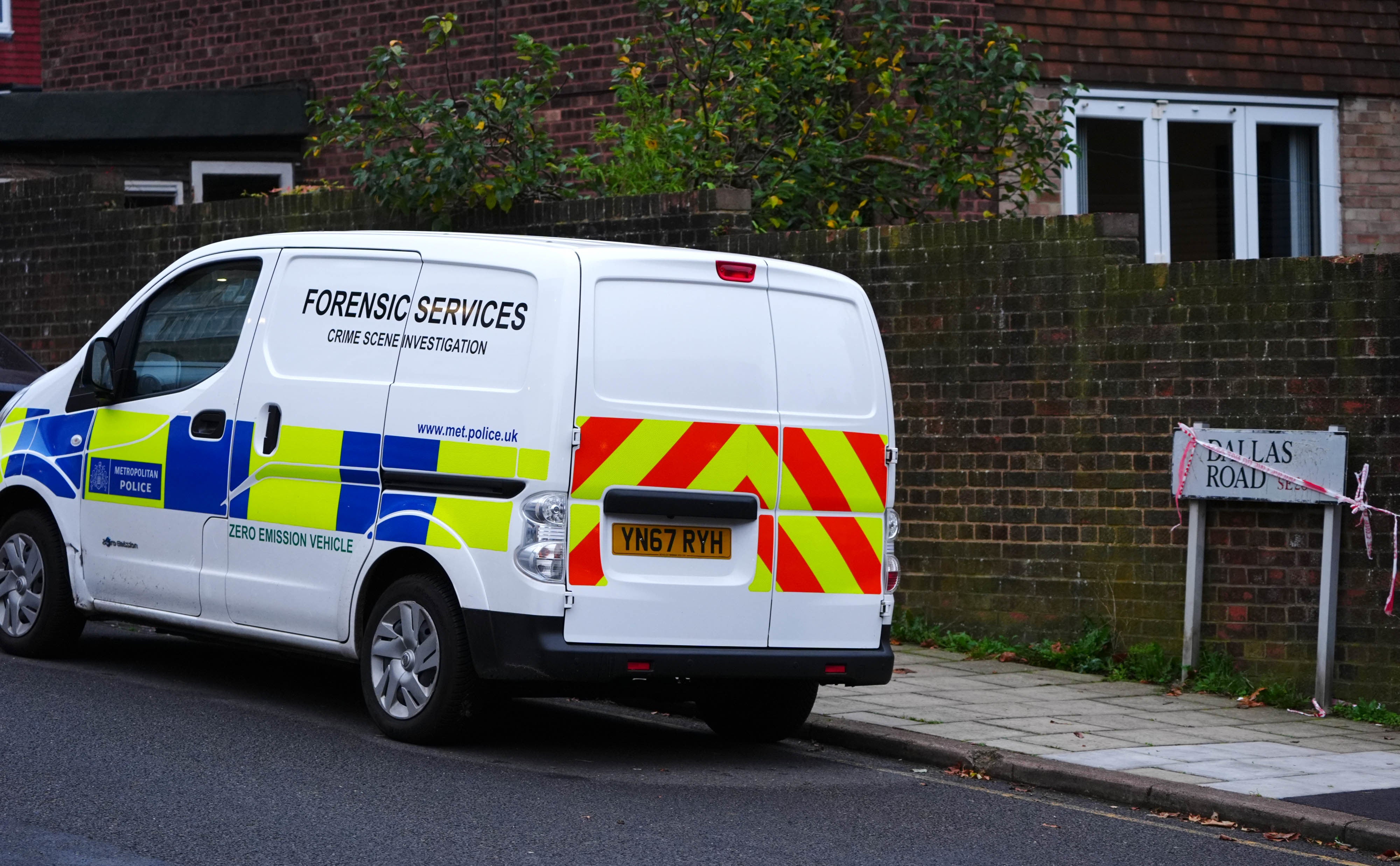 Forensic teams at the scene near Wells Park Road in Sydenham, south-east London