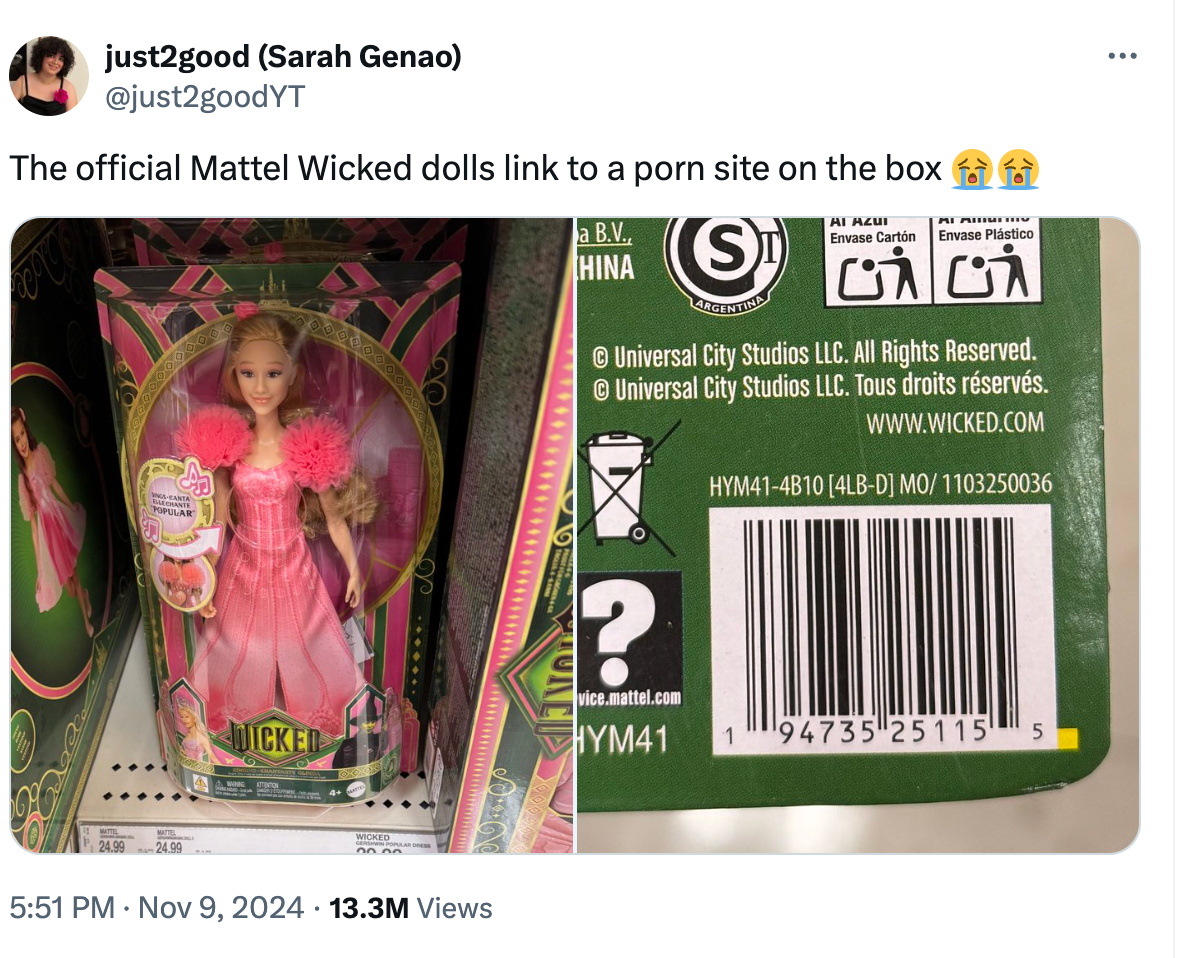 Mattel’s Glinda doll box front and back in the store