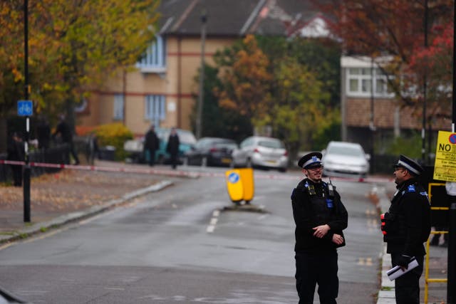 <p>Police at the scene near Wells Park Road in Sydenham, south-east London (Aaron Chown/PA)</p>