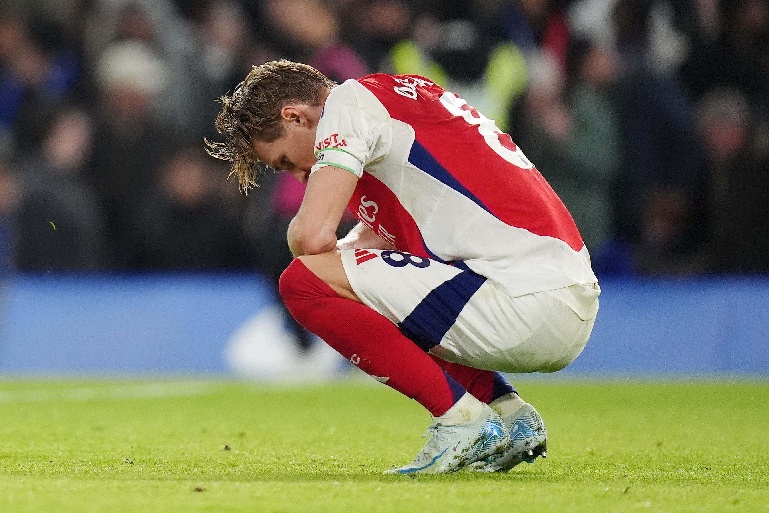 Arsenal captain Martin Odegaard at the full-time whistle