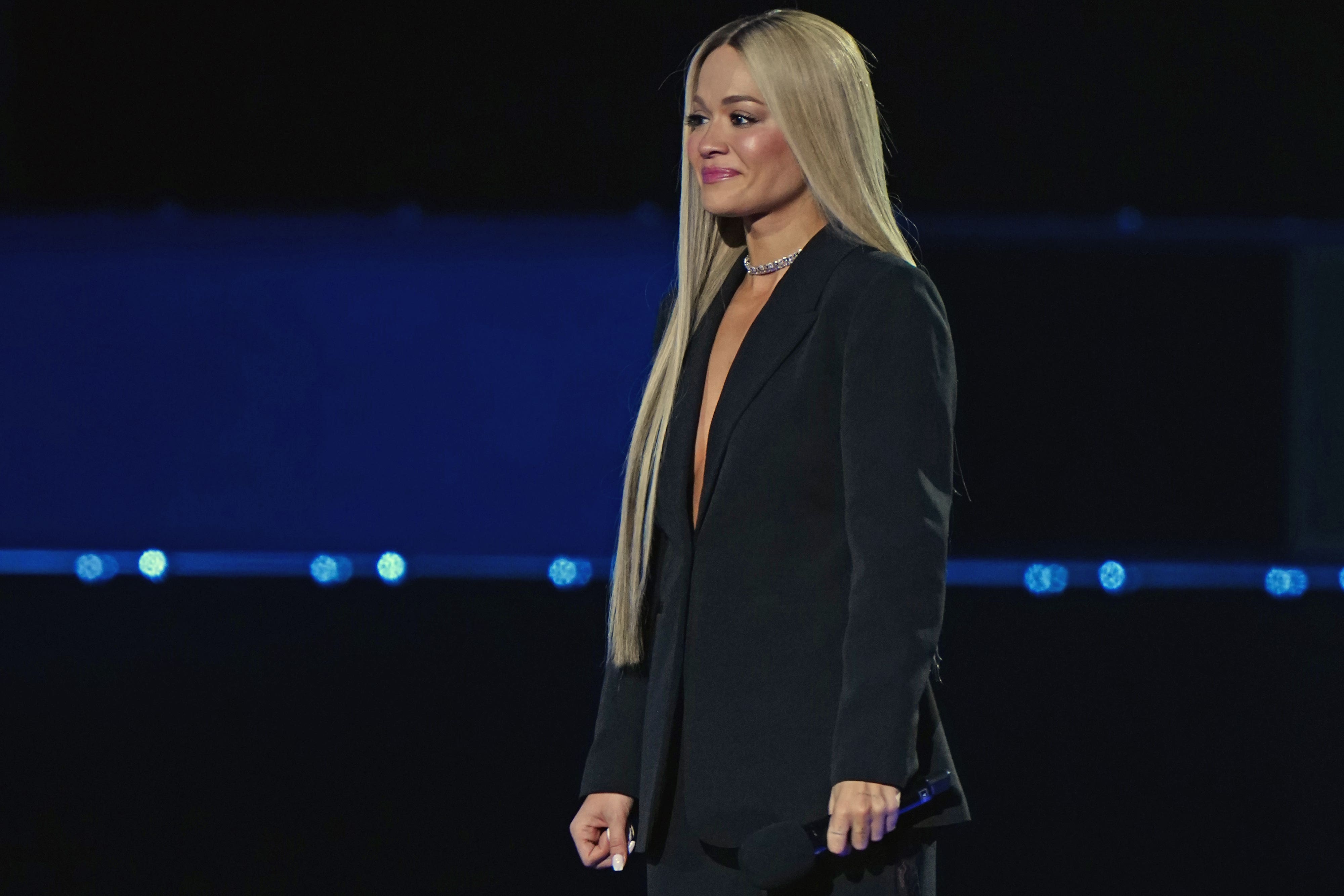 Host Rita Ora on stage at the MTV Europe Music Awards 2024 at the Co-Op Live Arena, Manchester (Ian West/PA)