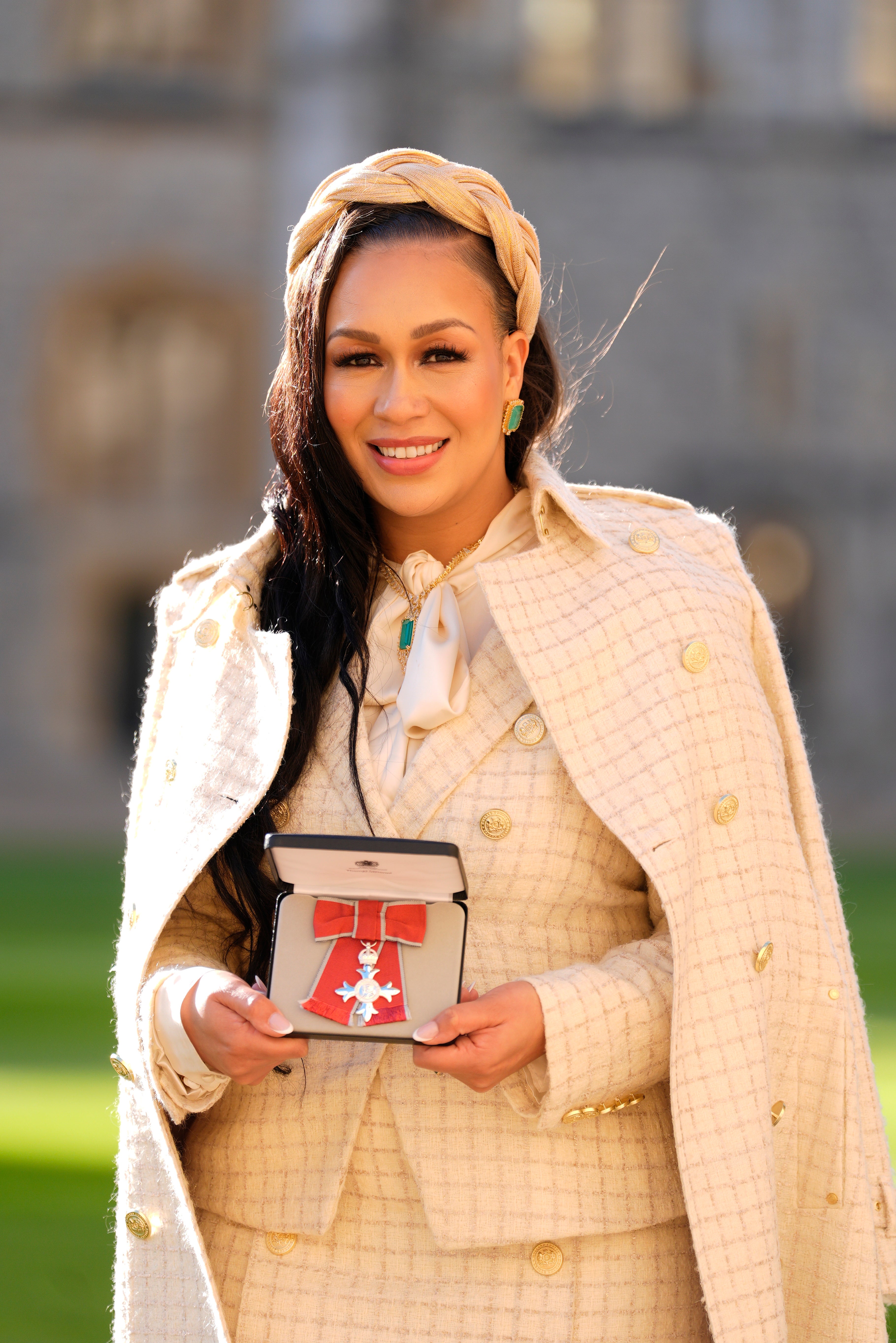 Rebecca Ferguson after being made an MBE at an Investiture ceremony at Windsor Castle