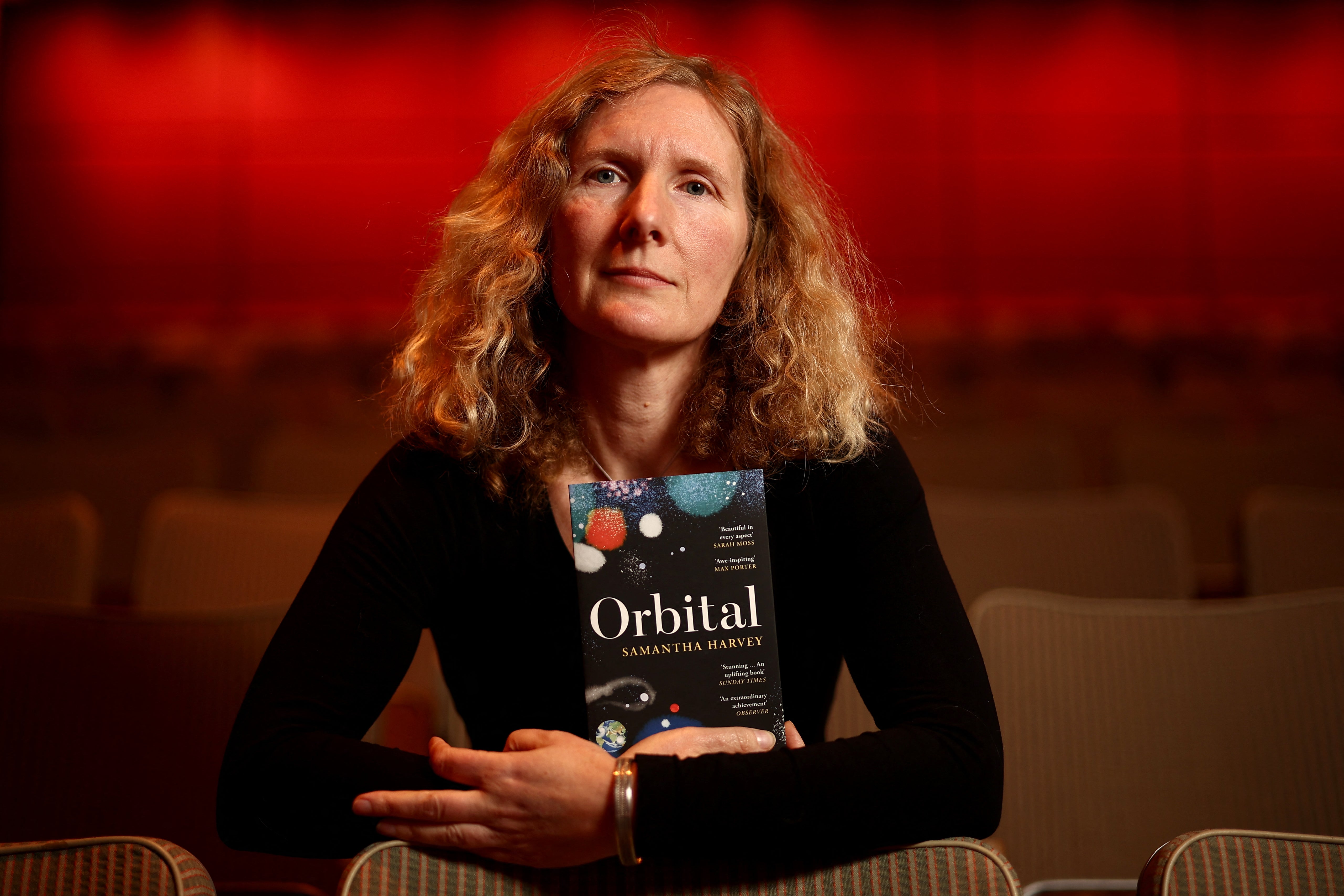 Author Samantha Harvey, with her Booker Prize-winning novel ‘Orbital’