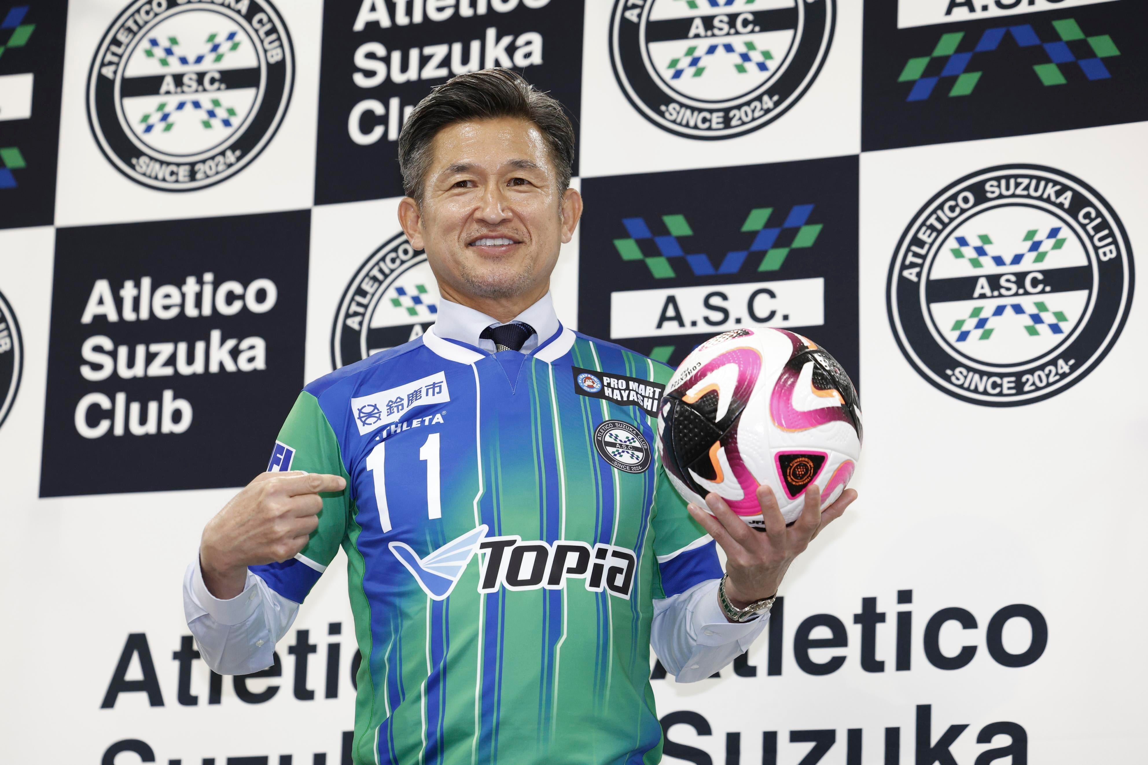 <p>Kazuyoshi Miura, 58, started his career in 1986 (pictured in 2024)</p>