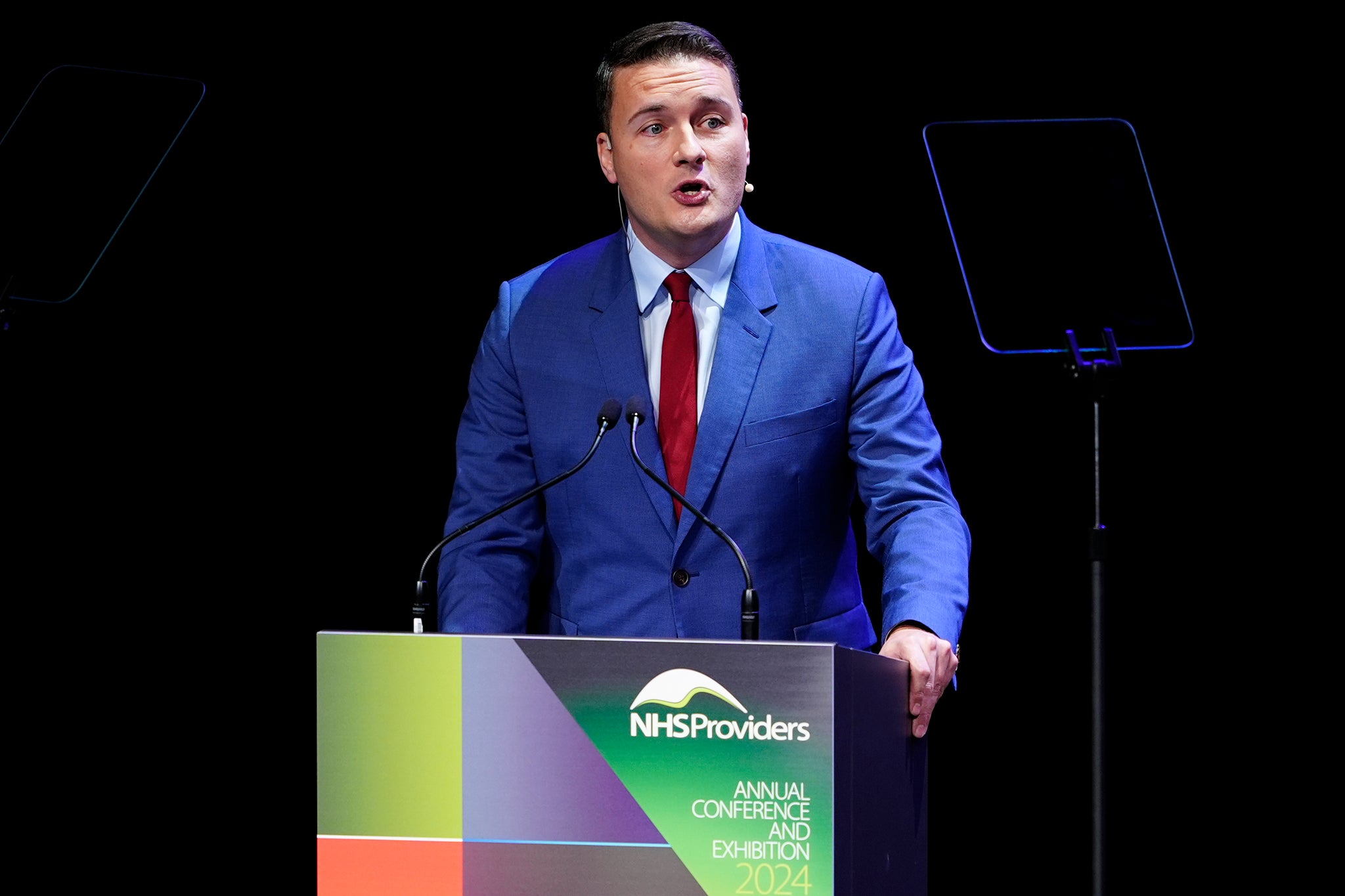 Health Secretary Wes Streeting delivering a keynote speech on the second day of the 2024 NHS Providers conference