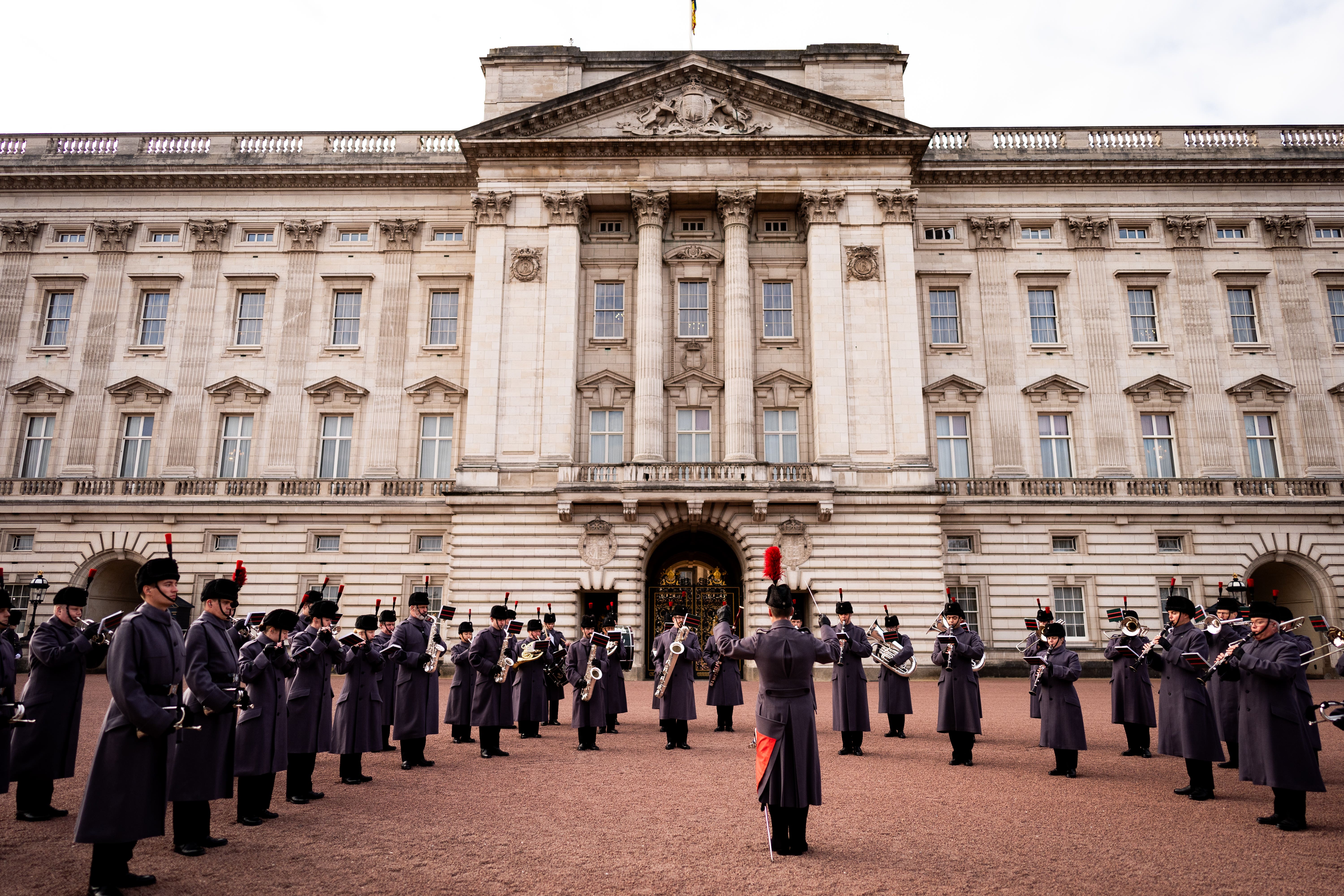 The Band and Bugles of The Rifles performed a medley of hits from films and musicals at the Buckingham Palace ceremony on Wednesday (Aaron Chown/PA)