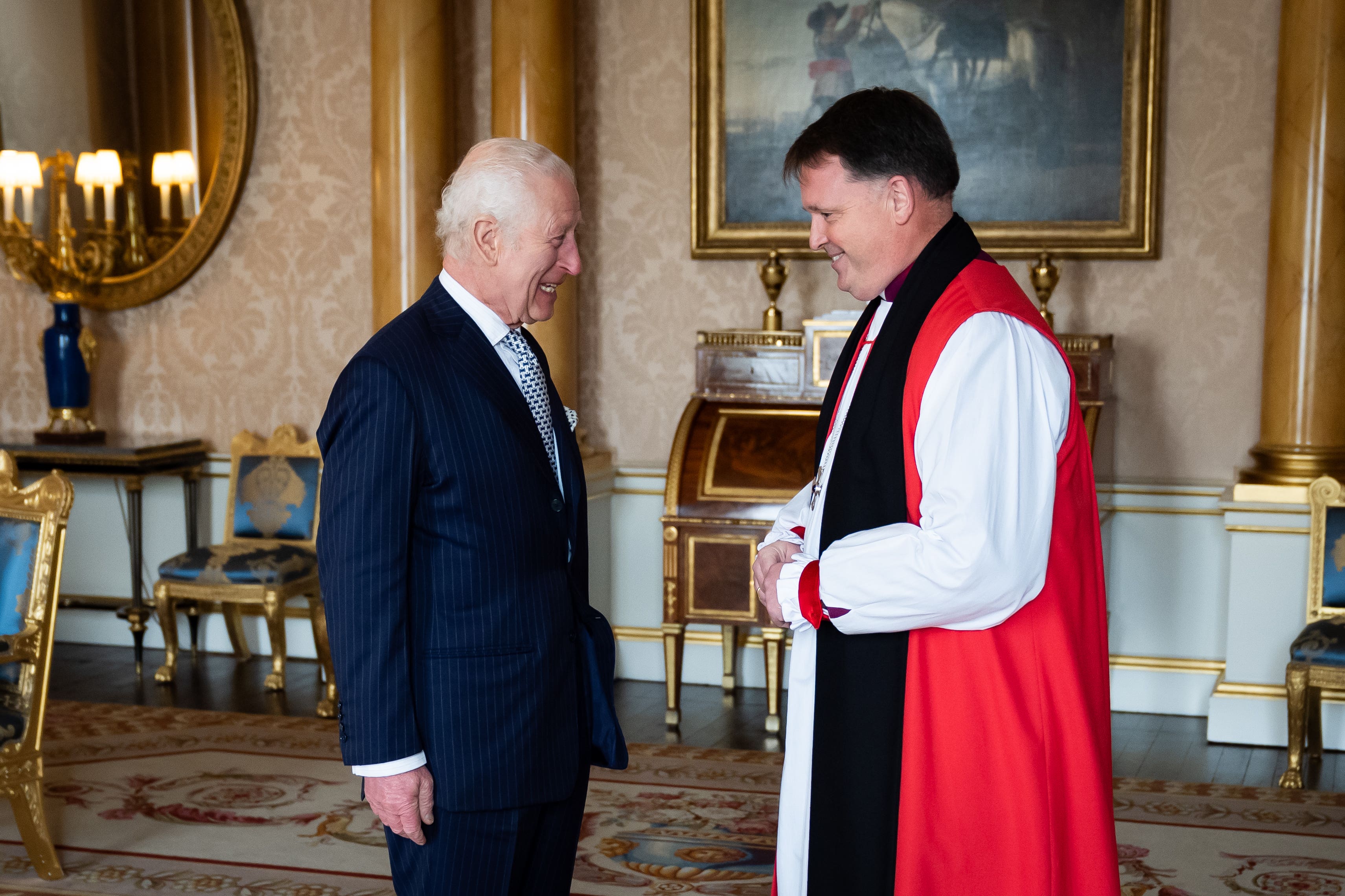 The King held an audience on Wednesday with Right Reverend Graham Usher, Bishop of Norwich, at Buckingham Palace (Aaron Chown/PA)