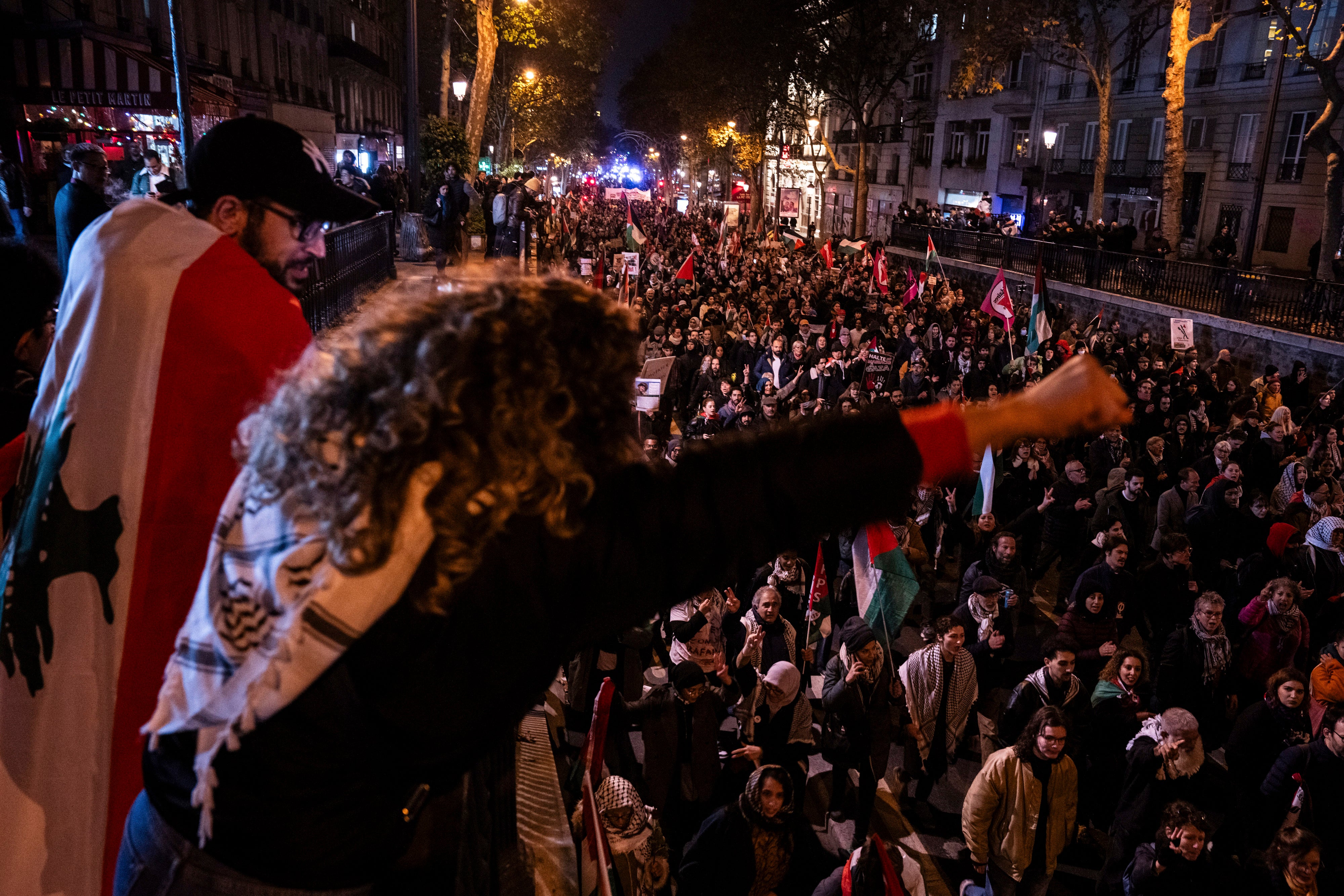 Protestors rally against the ‘Israel is Forever’ gala organised by Franco-Israeli figures to raise funds for the Israeli military in Paris on 13 November 2024