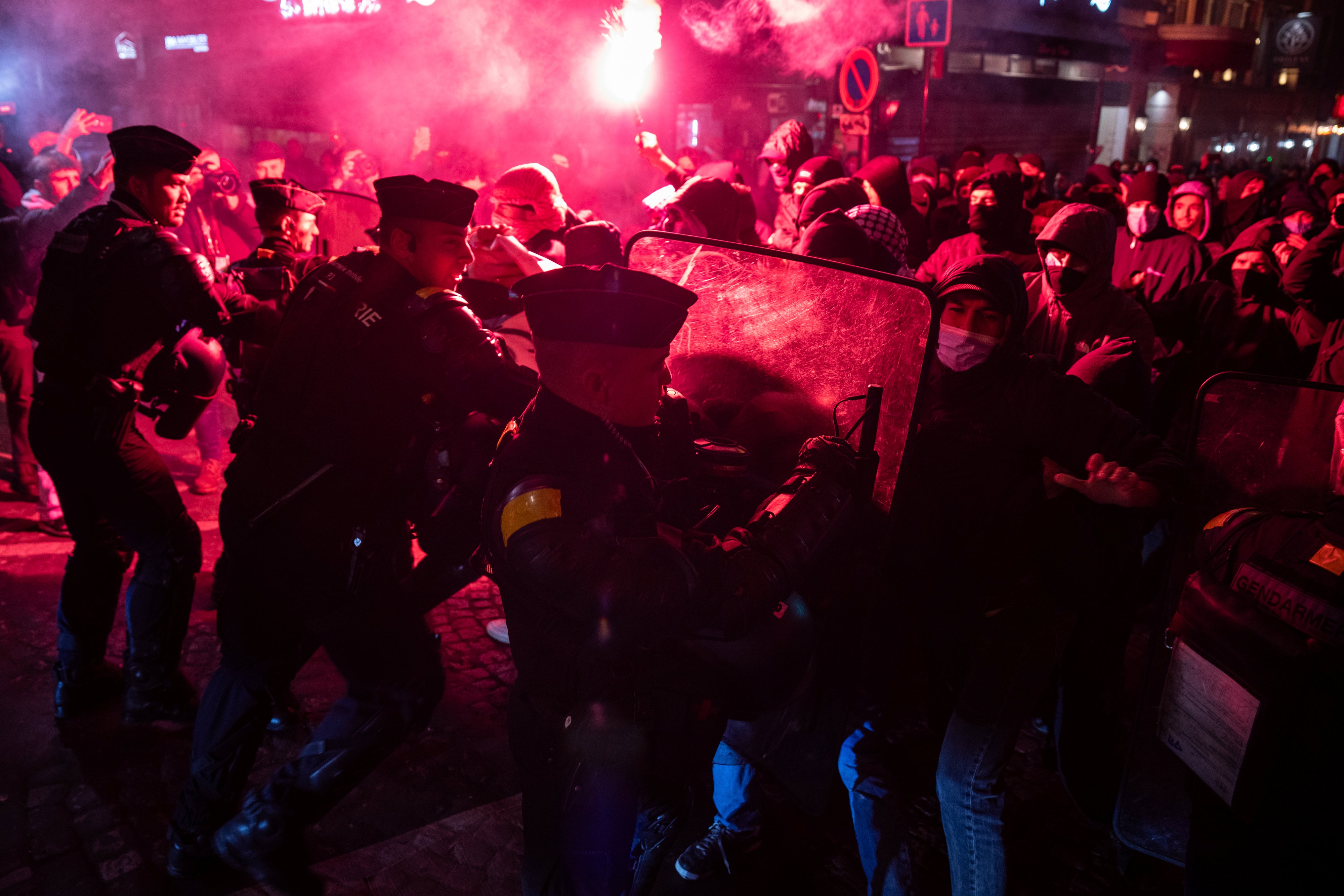 Protestors rally against the ‘Israel is Forever’ gala organised by Franco-Israeli figures to raise funds for the Israeli military in Paris on 13 November 2024