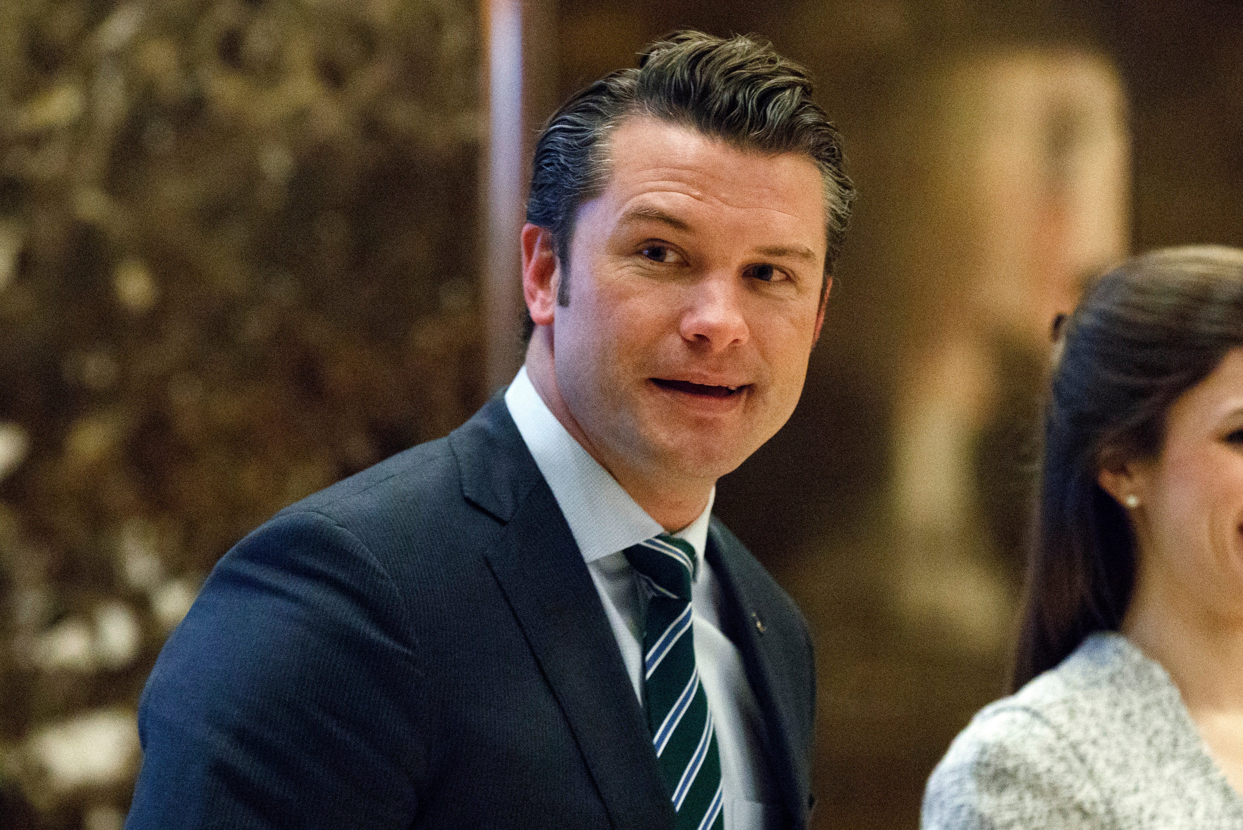 Pete Hegseth arrives at Trump Tower in Manhattan in 2016