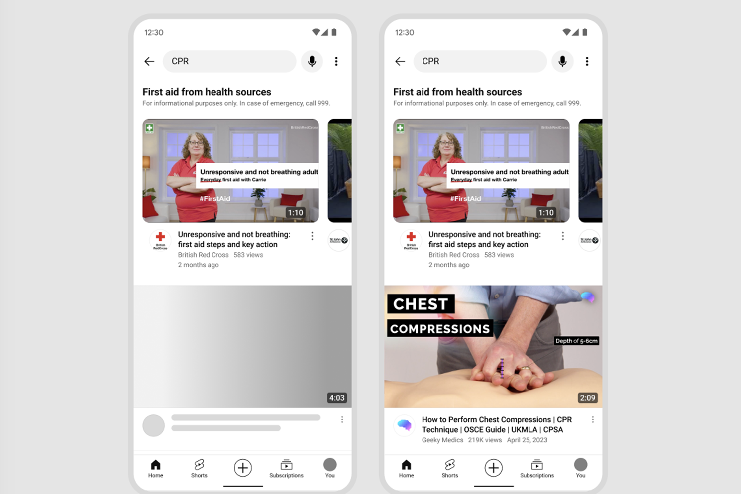 YouTube’s new First Aid information shelves, which will appear at the top of relevant search results (YouTube/PA)