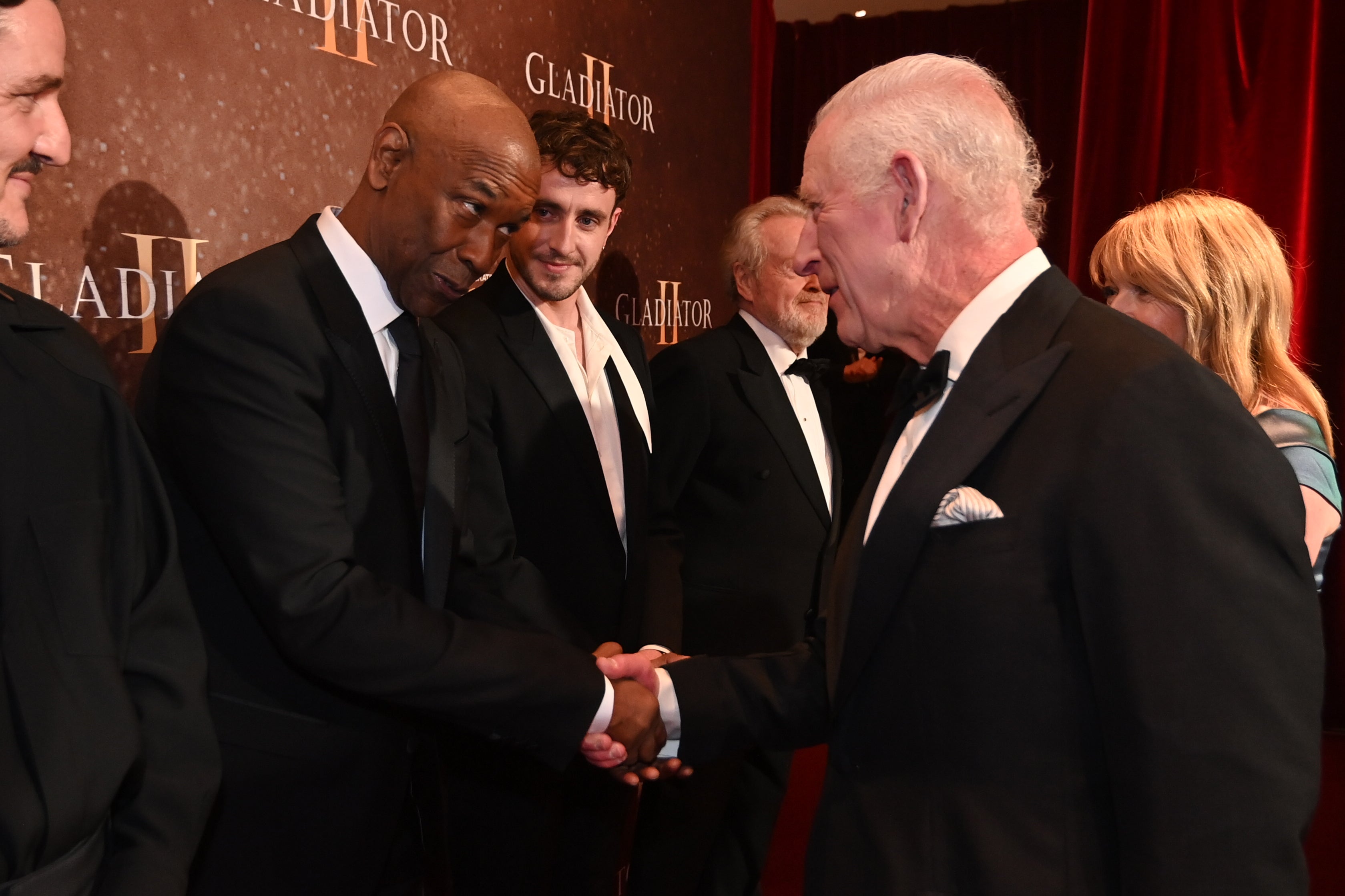 King Charles and Denzel Washington at the ‘Gladiator II’ premiere on Wednesday