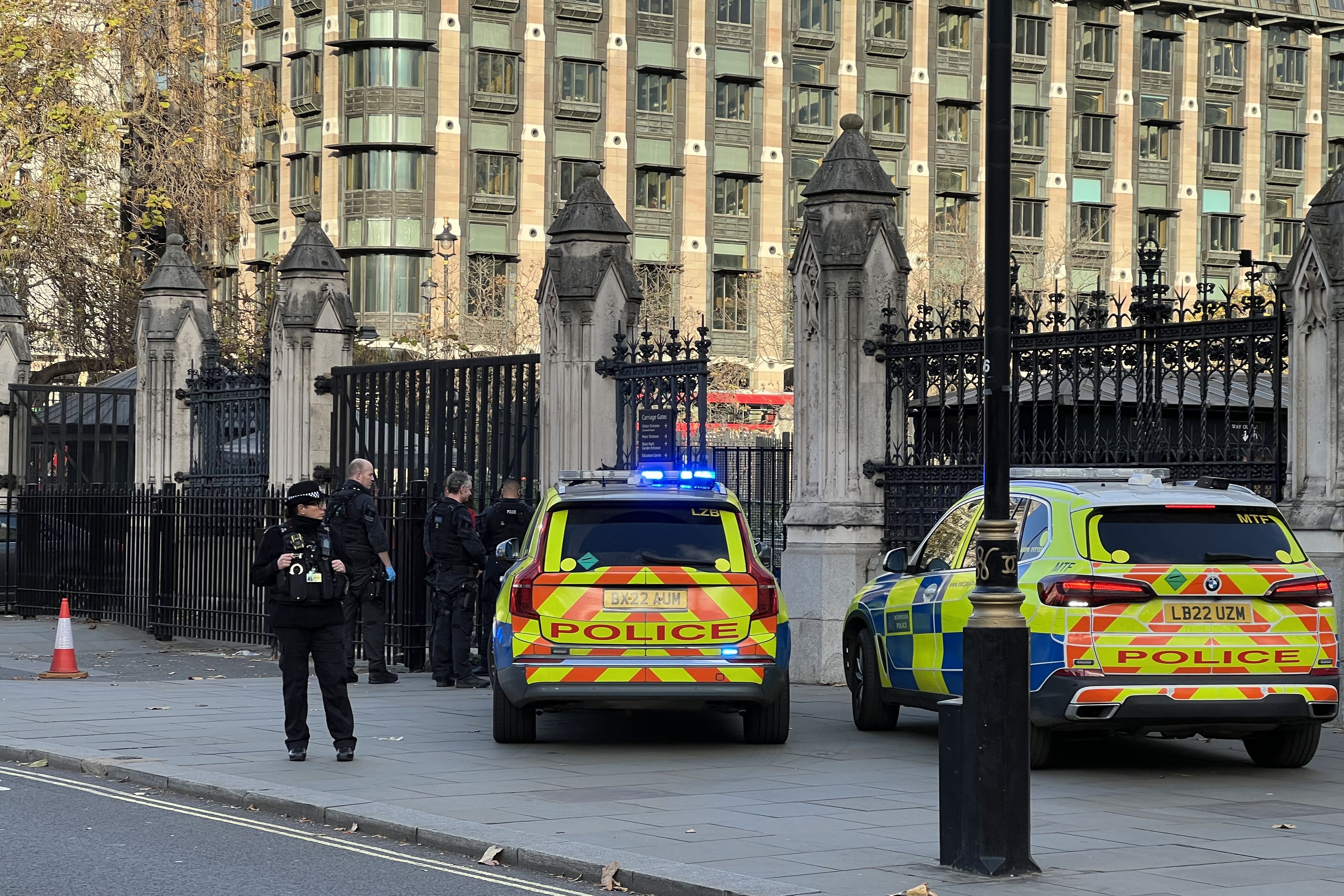 A 34-year-old man has been charged with two counts of possession of an offensive weapon after reports of a person carrying knives outside the Houses of Parliament (Nicholas Lester/PA)