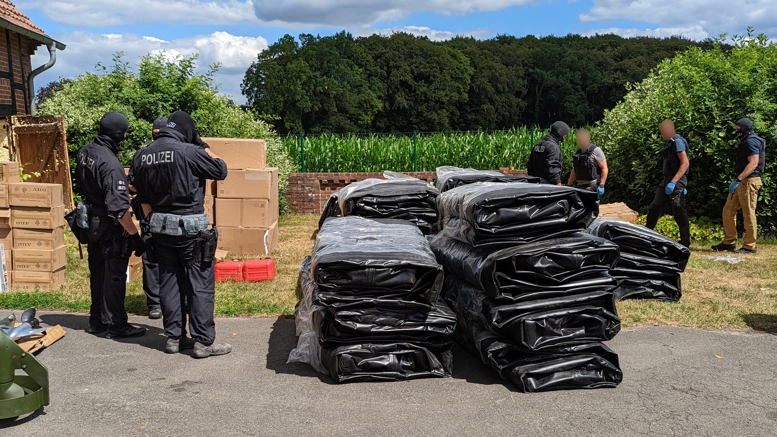 Dinghies believed to be used to smuggle migrants are seen at a location in Germany