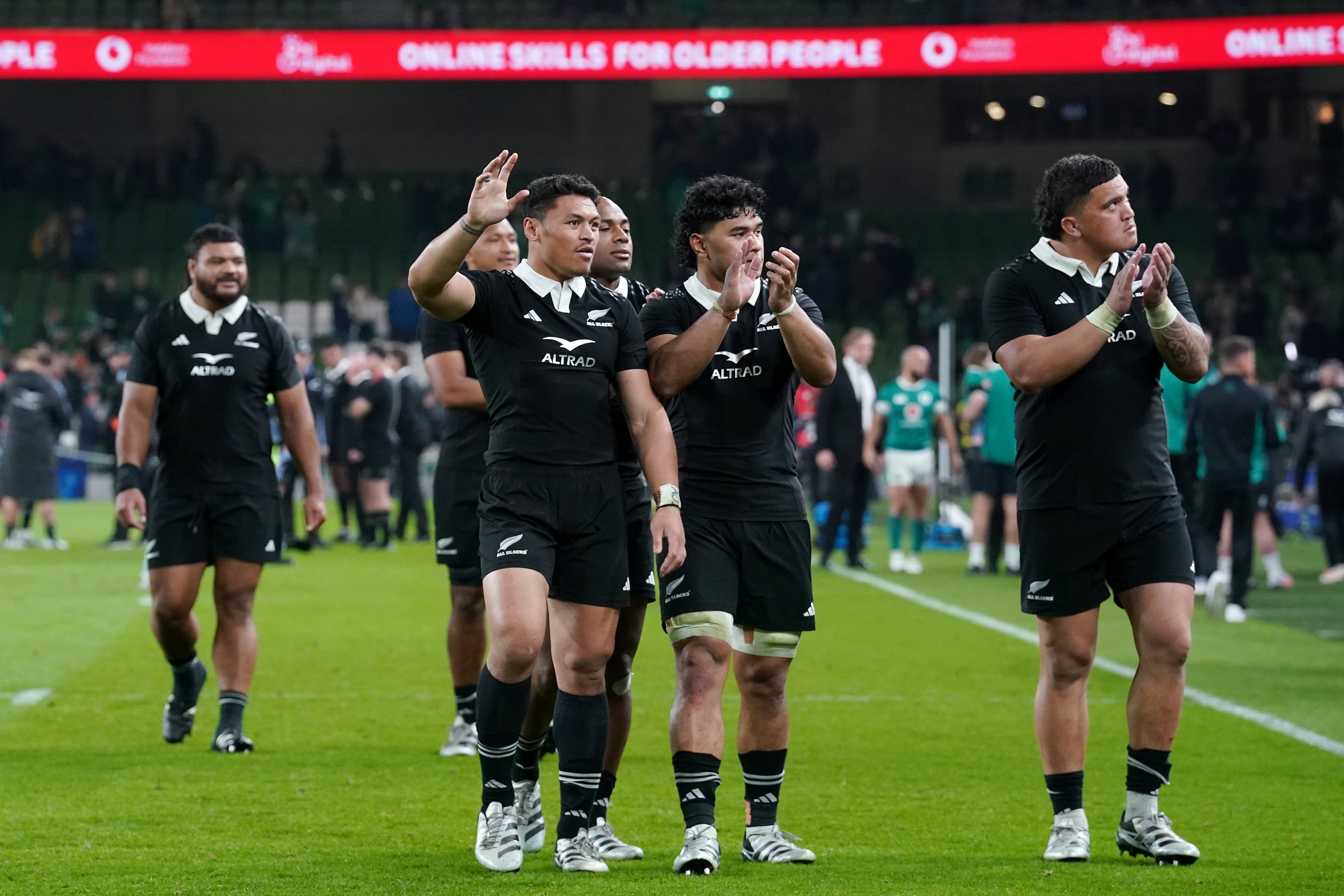 New Zealand players celebrate their victory over Ireland last Friday (Brian Lawless/PA)