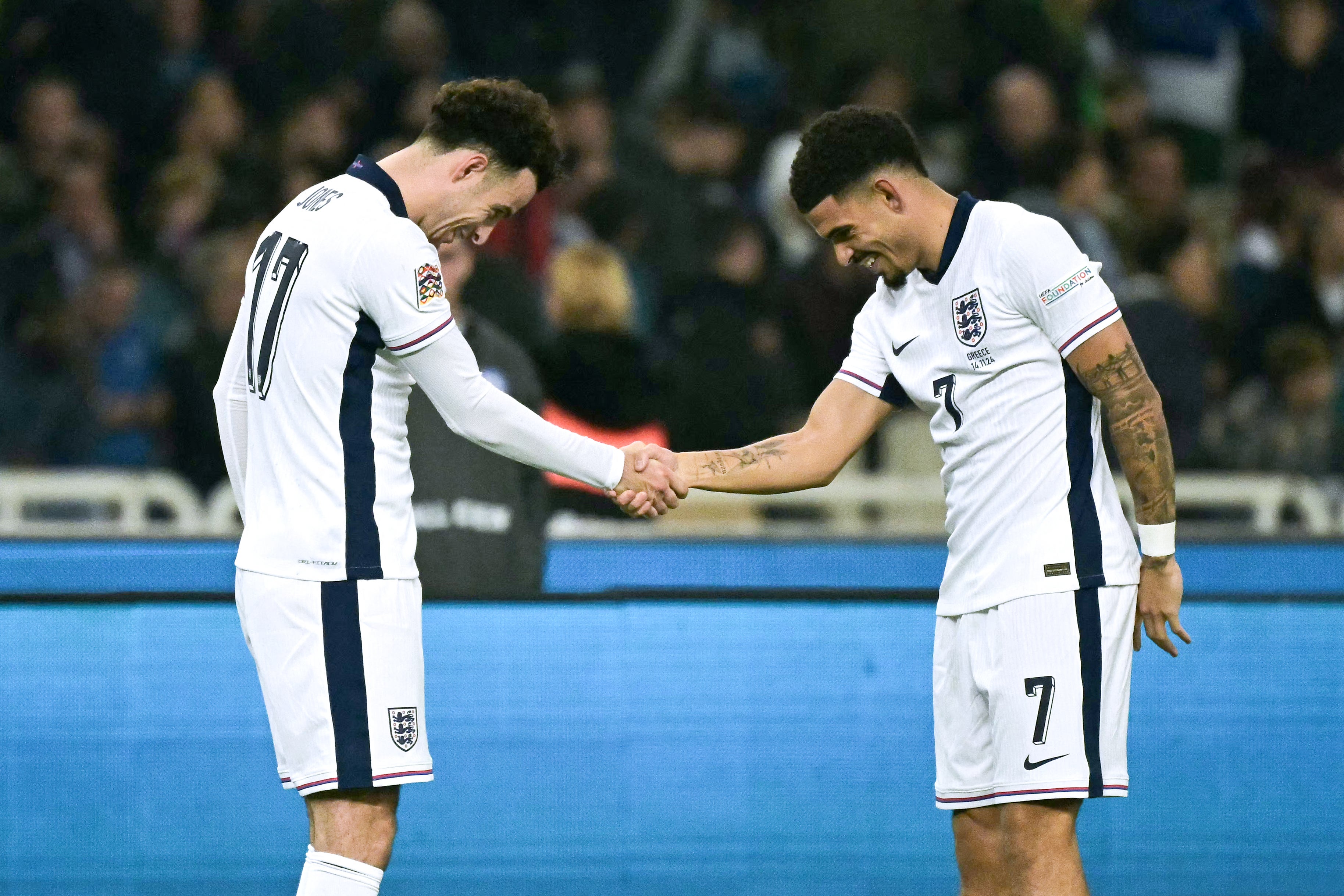 Jones (left) and Morgan Gibbs-White (right) were two of the young England players given their chance