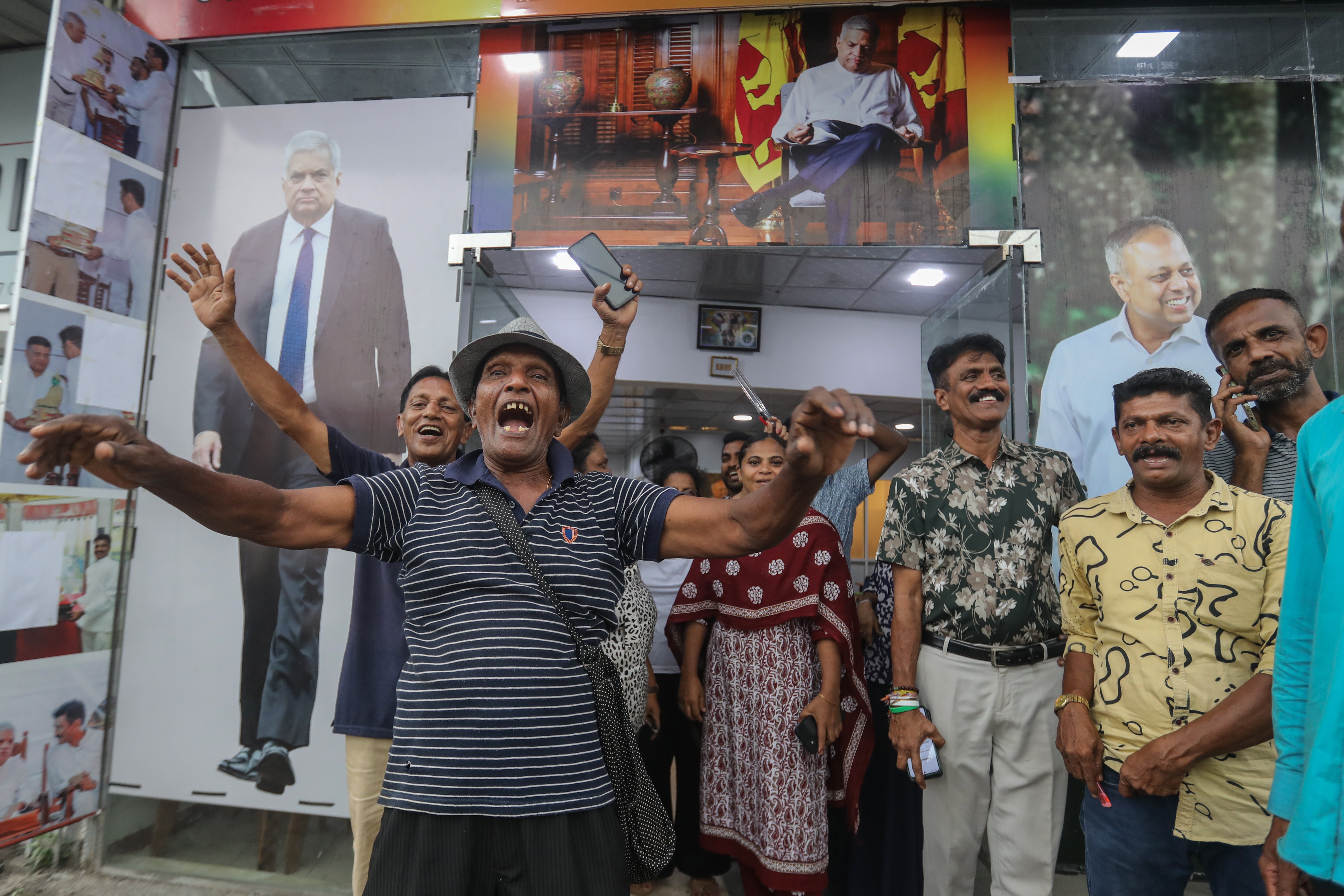 NPP supporters cheer after voting ends for the parliamentary election in Colombo, Sri Lanka, 14 November 2024