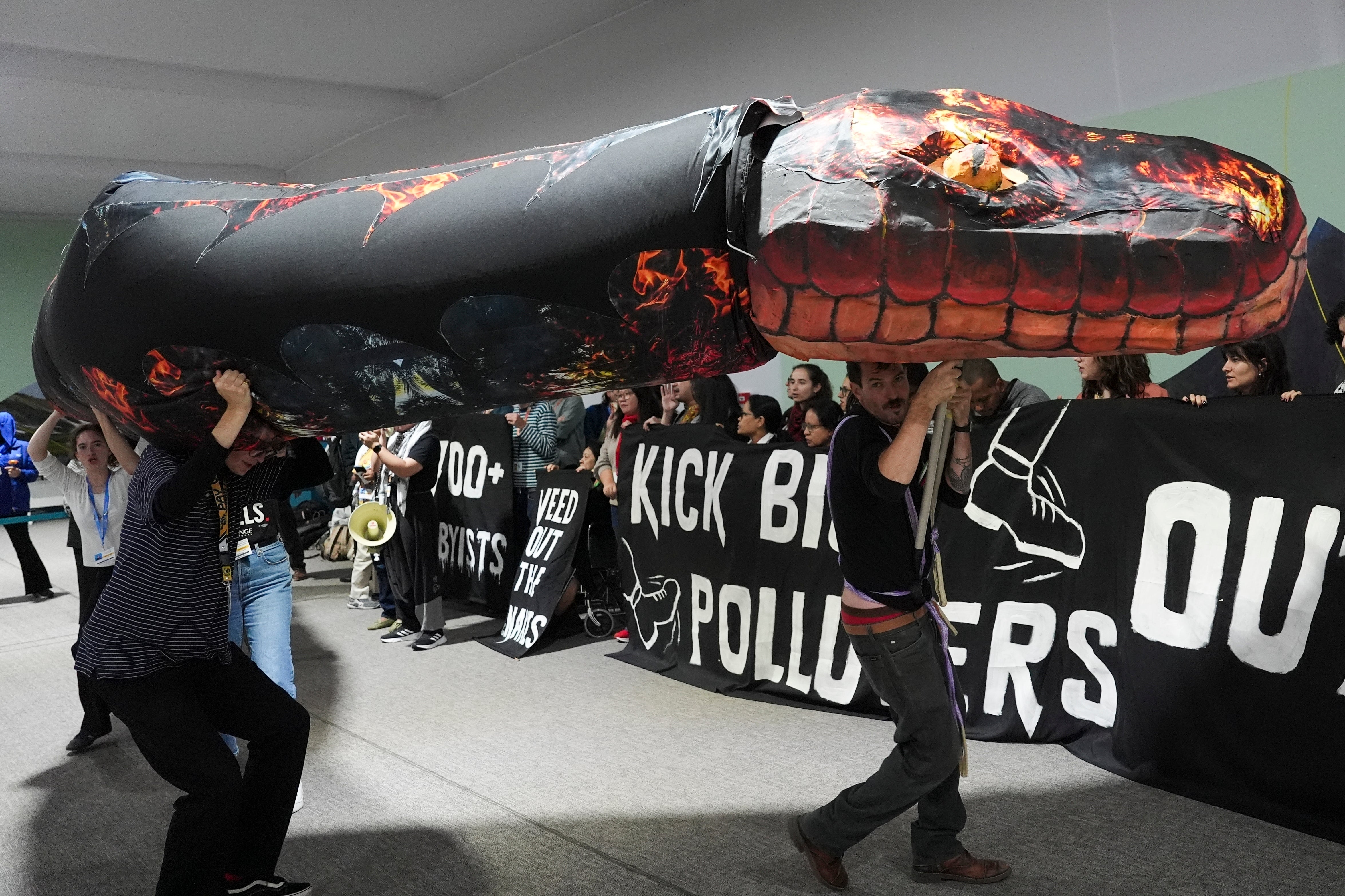Protesters at Cop29 in Baku demand polluters are kicked out of the summit