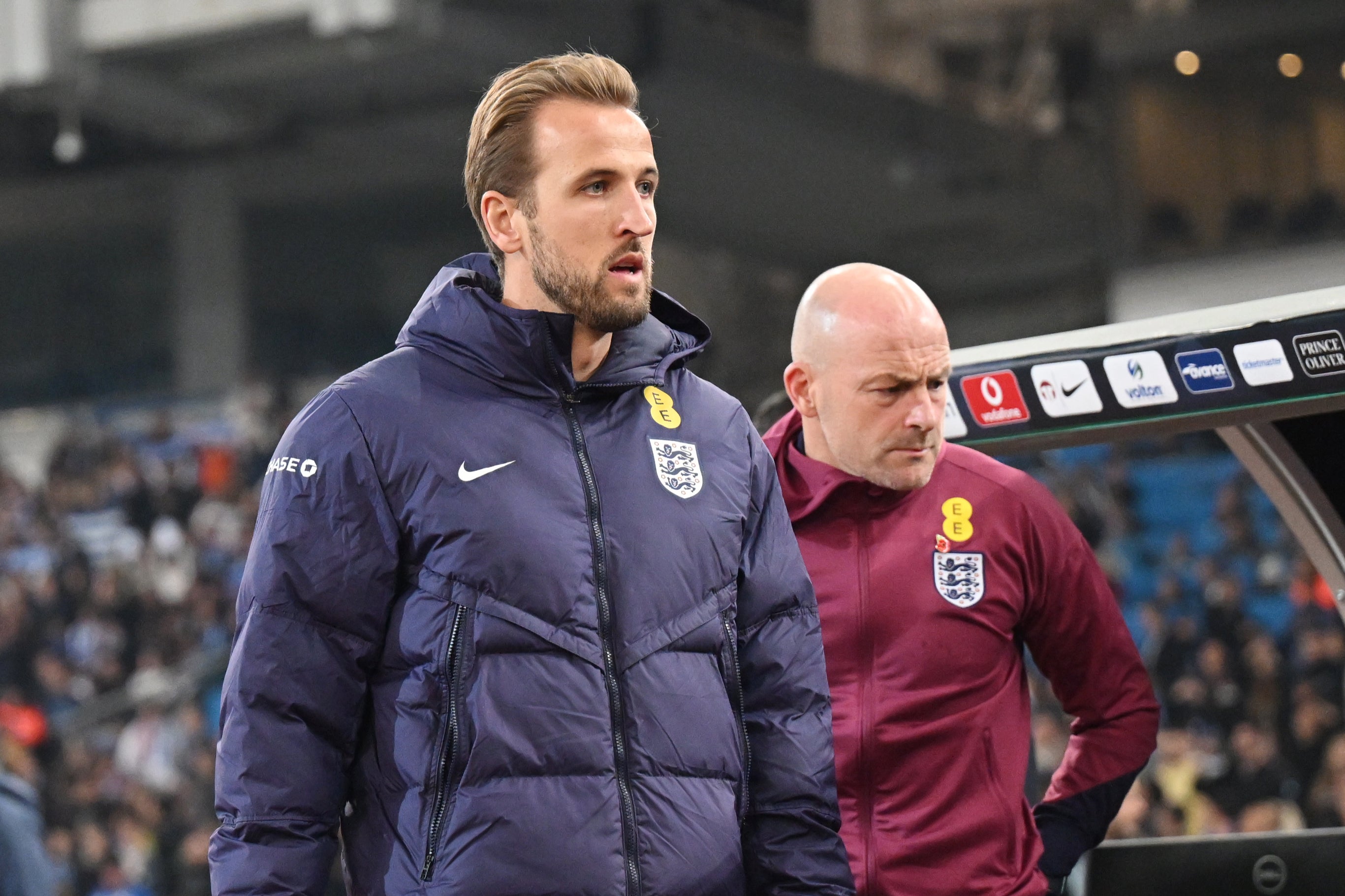 Unfamiliar territory: Harry Kane heads for the bench before England’s game against Greece in Athens on Thursday