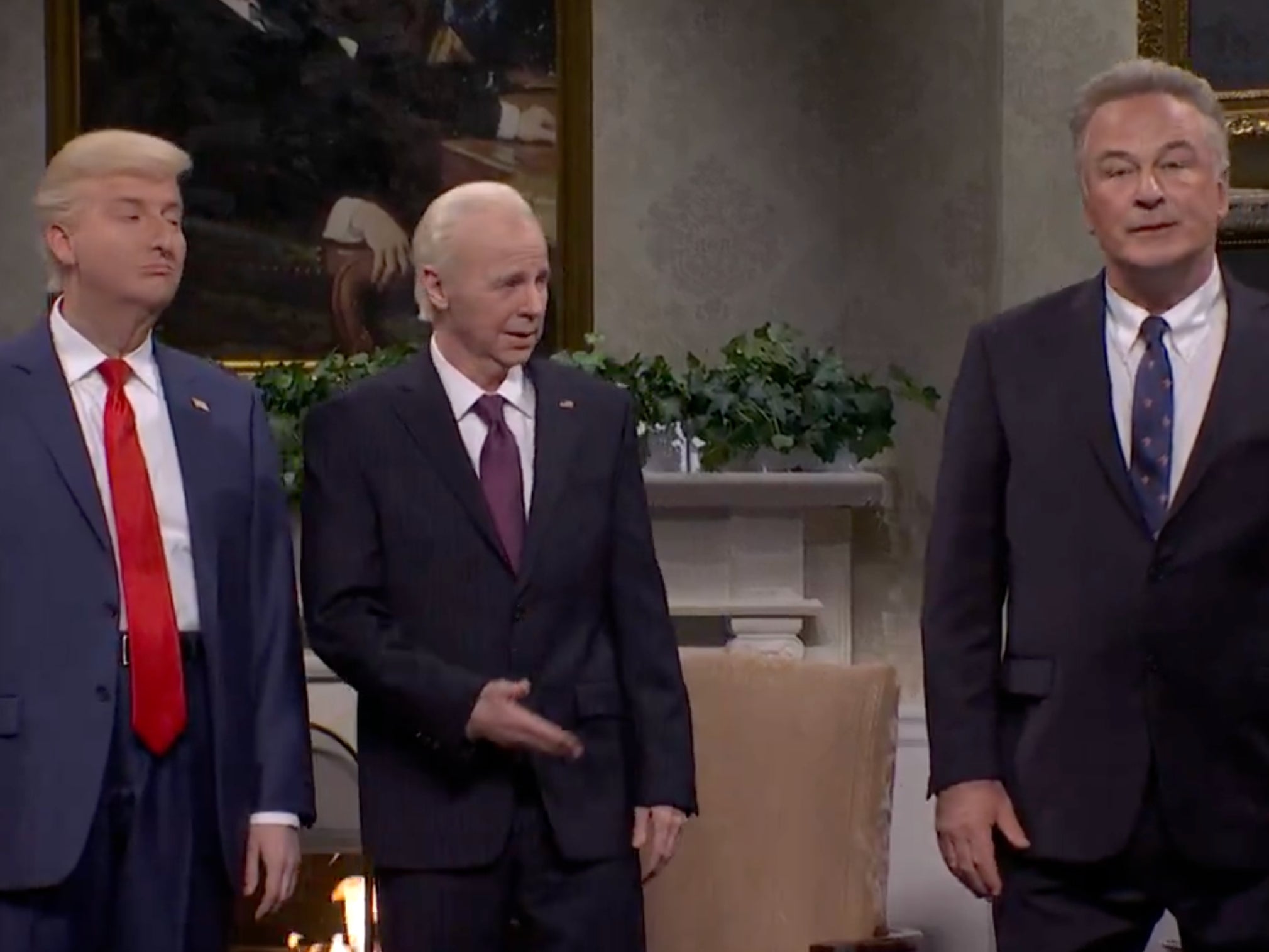 Alec Baldwin appears as Robert F. Kennedy Jr. on ‘Saturday Night Alive’ alongside James Austin Johnson as Donald Trump and Dana Carvey as Joe Biden