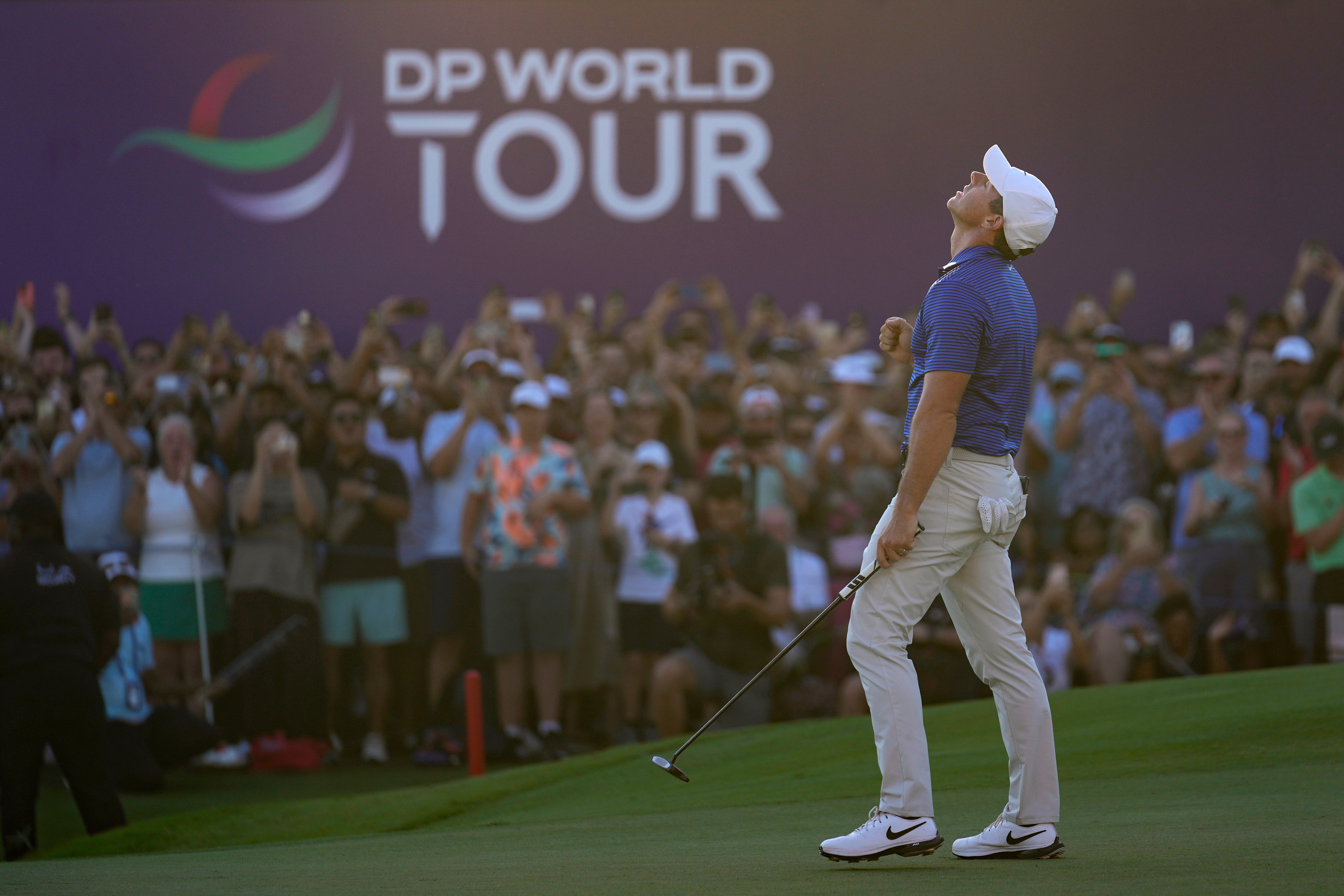 McIlroy celebrated after his winning putt in Dubai