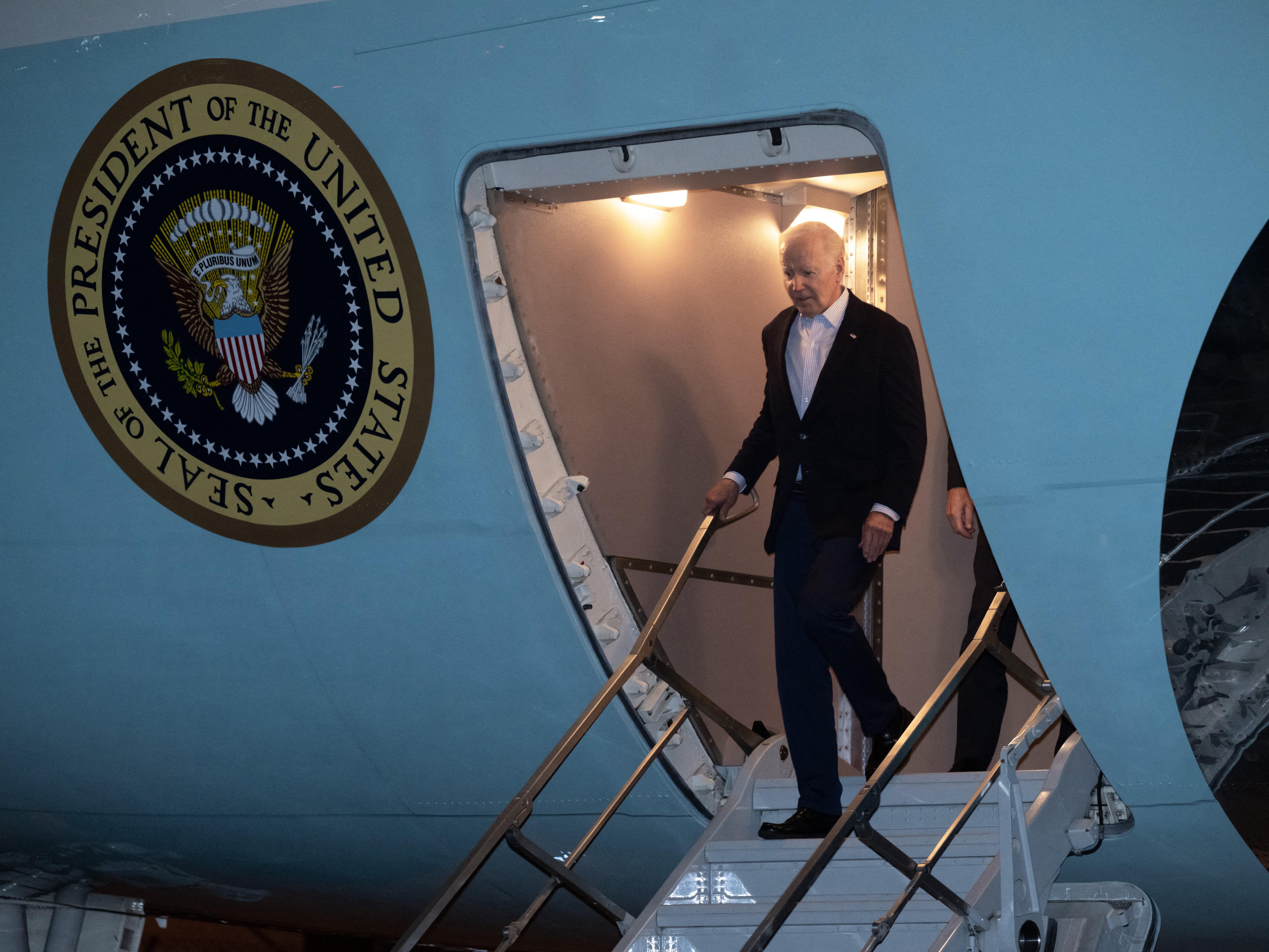 President Joe Biden, pictured departing from Air Force One, is the oldest person to hold office in United States history – a point that became contentious during his campaign