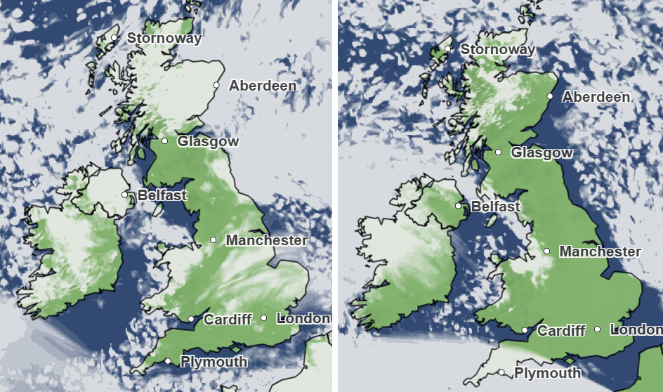 The Met Office forecasts clear skies for most of the UK on Tuesday and Wednesday night (19-20 November, 2024)