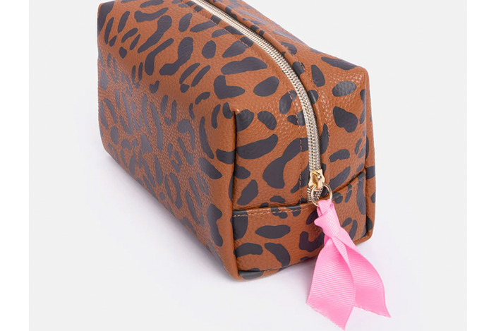 Caroline Gardner leopard print cube cosmetic bag