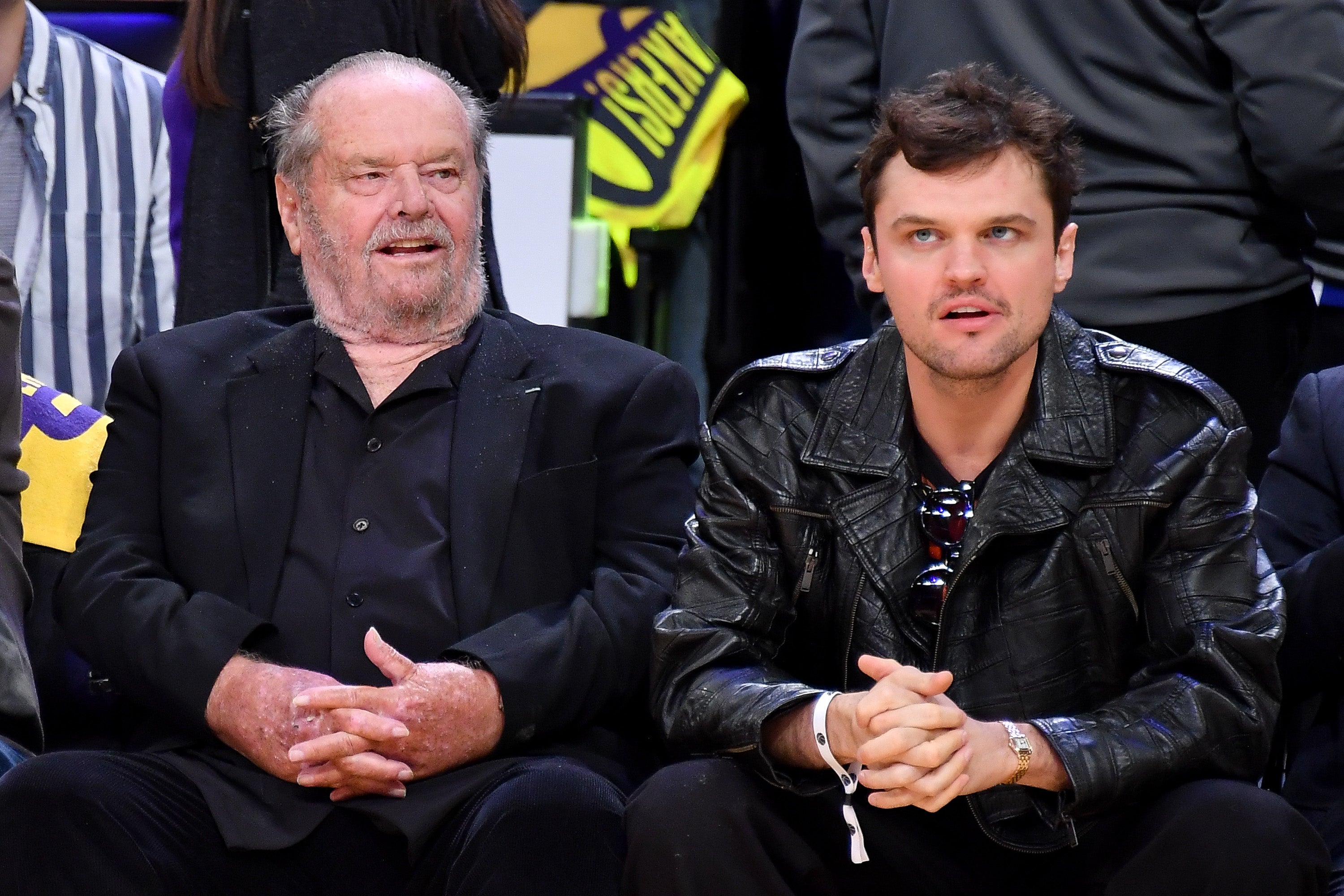 Los Angeles Lakers fan Jack Nicholson and his son Ray Nicholson attend an NBA game together