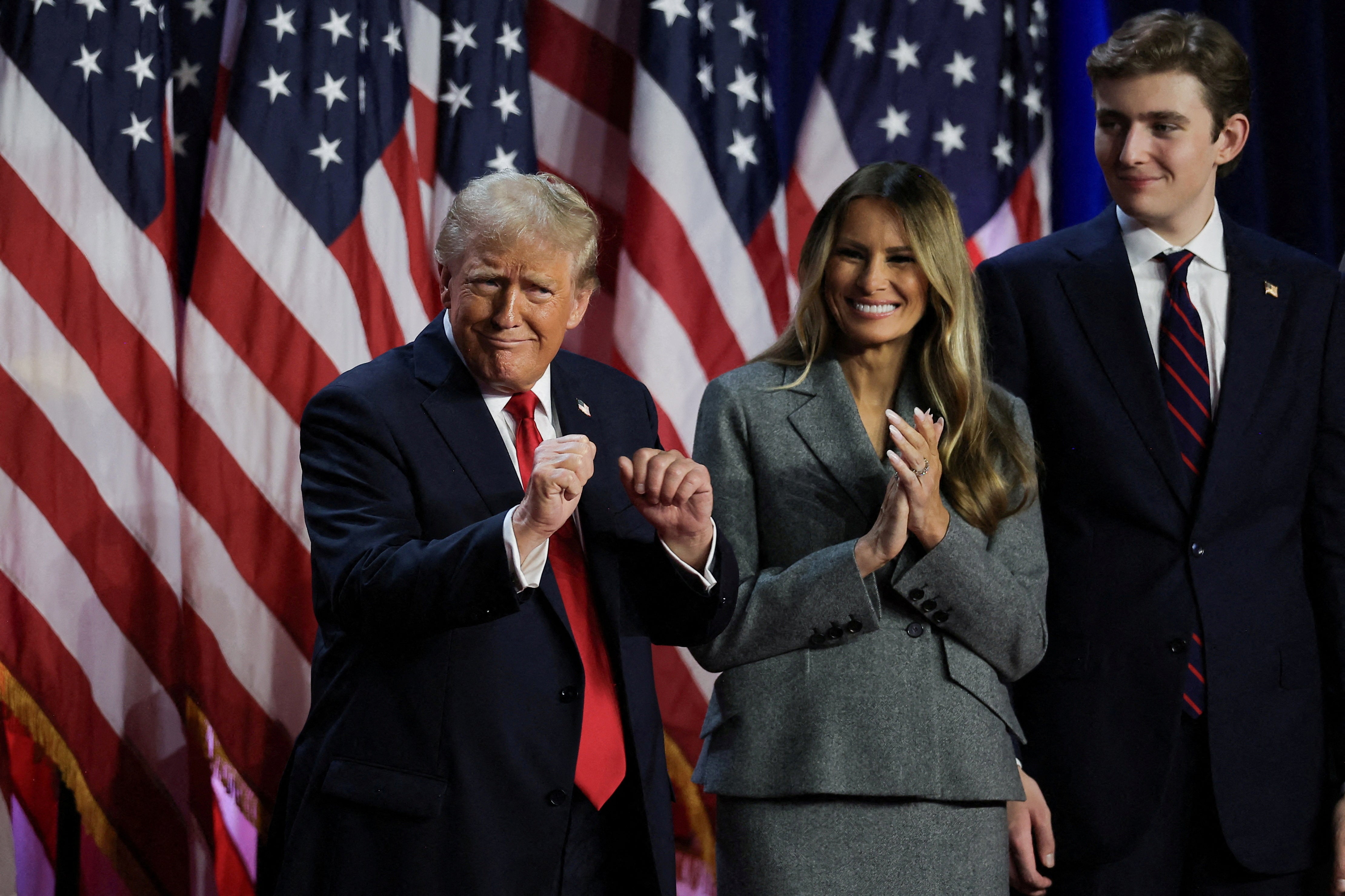 Trump with wife Melania and son Barron as he declared victory in the election on November 6. Melania is said to be ‘cooking family dinners at Trump Tower for the president and their son, Barron’