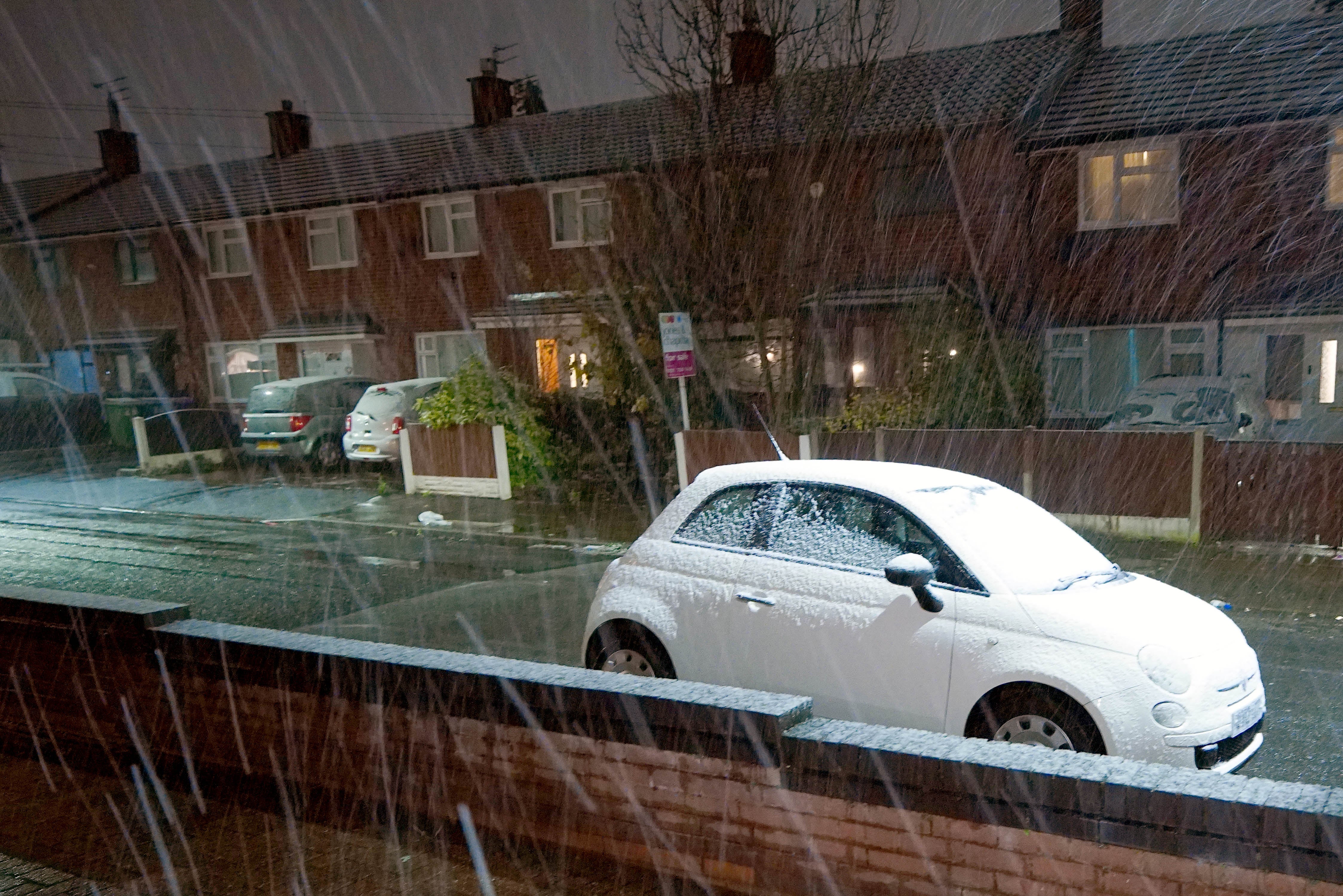 Snow begins to fall in Lee Park, Liverpool (Peter Byrne/PA)