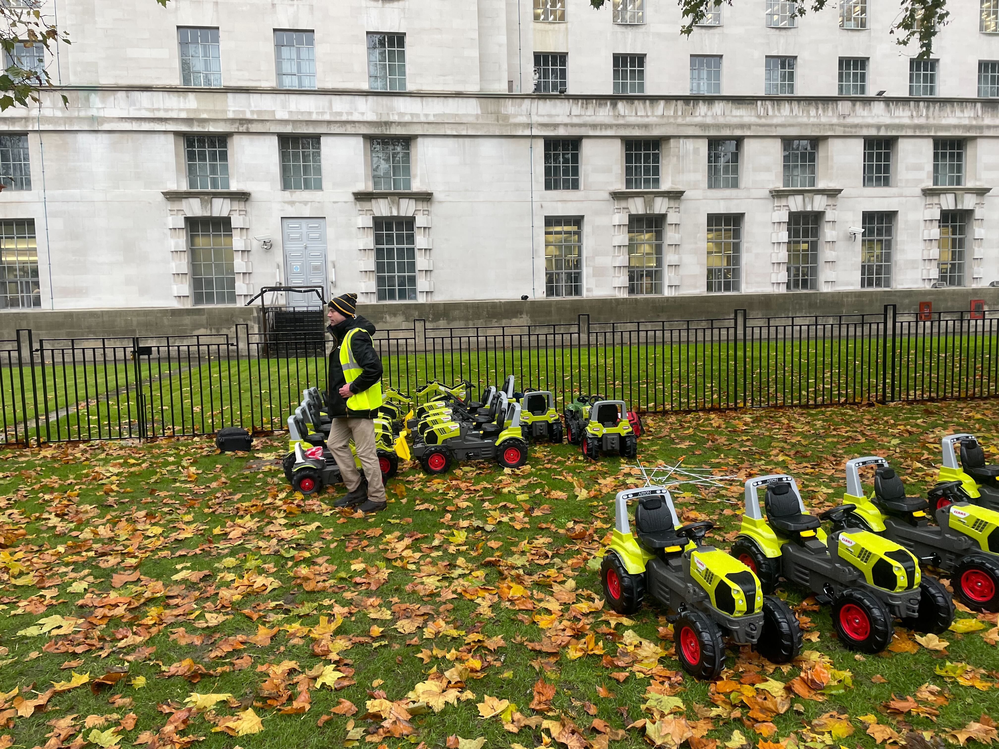 Toy tractors are expected to be ridden by children to lead the protest into Westminster