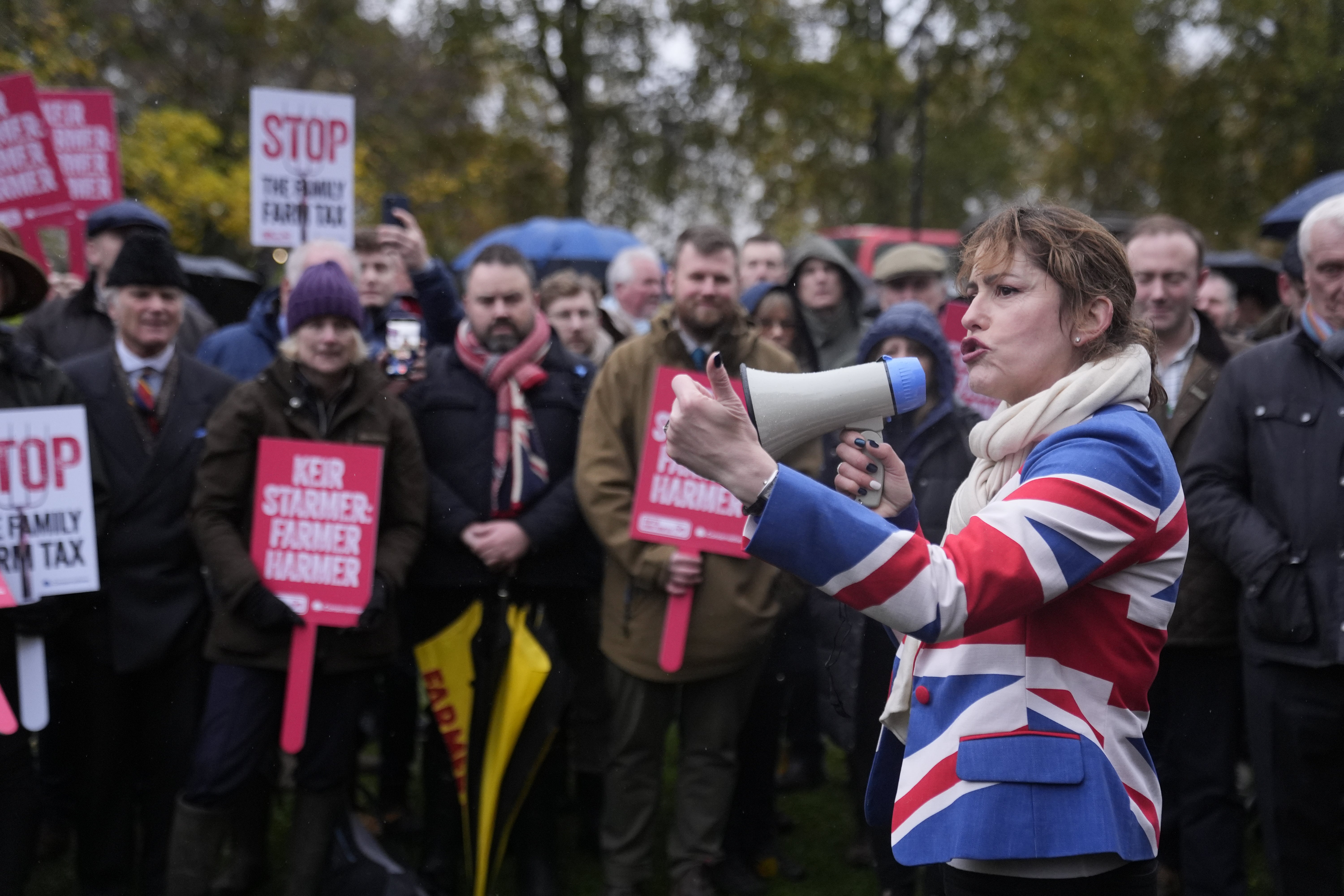 Ms Atkins speaking to Tory MPs and farmers outside the Houses of Parliament