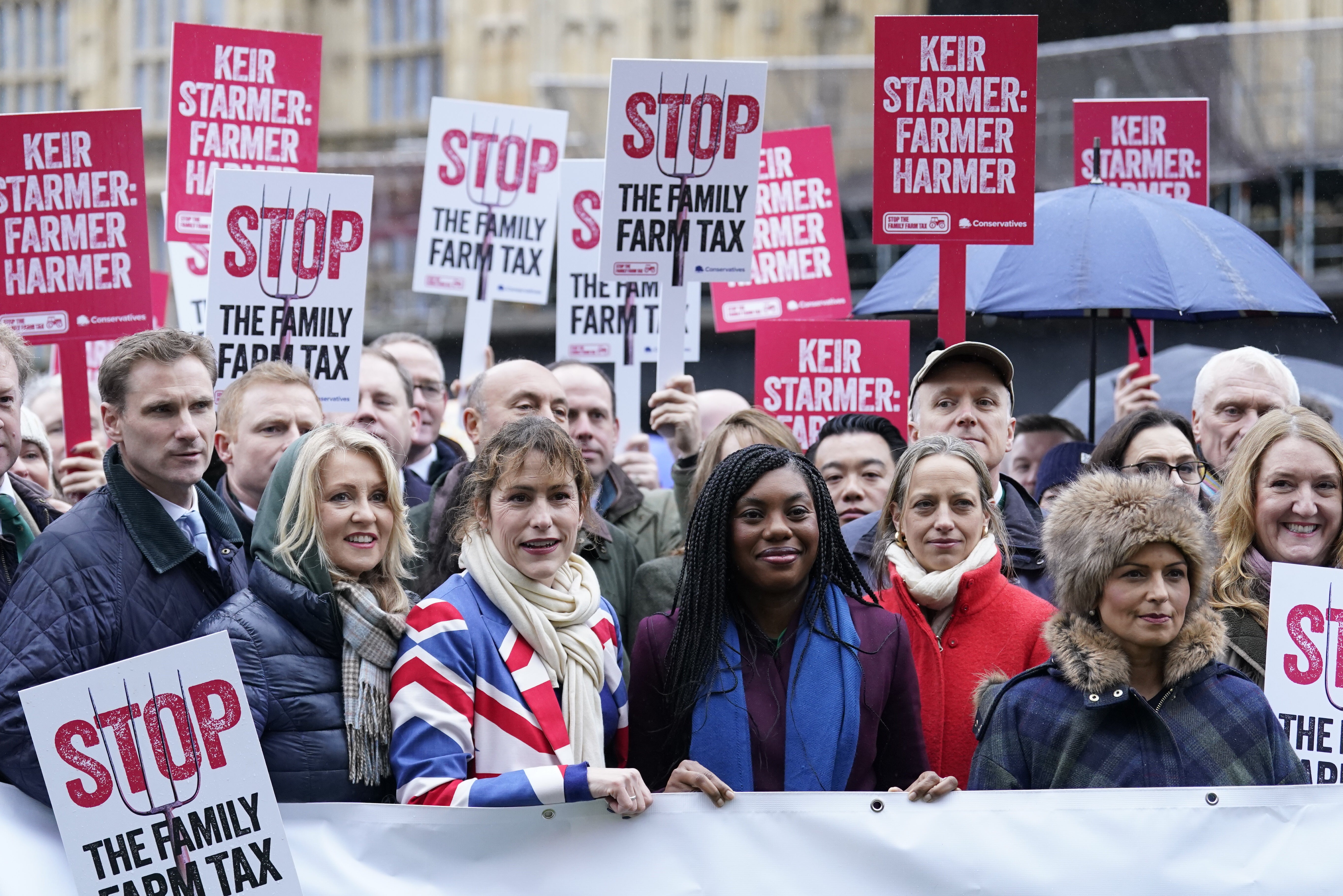 Shadow environment secretary Victoria Atkins, Kemi Badenoch and shadow foreign secretary Dame Priti Patel join farmers