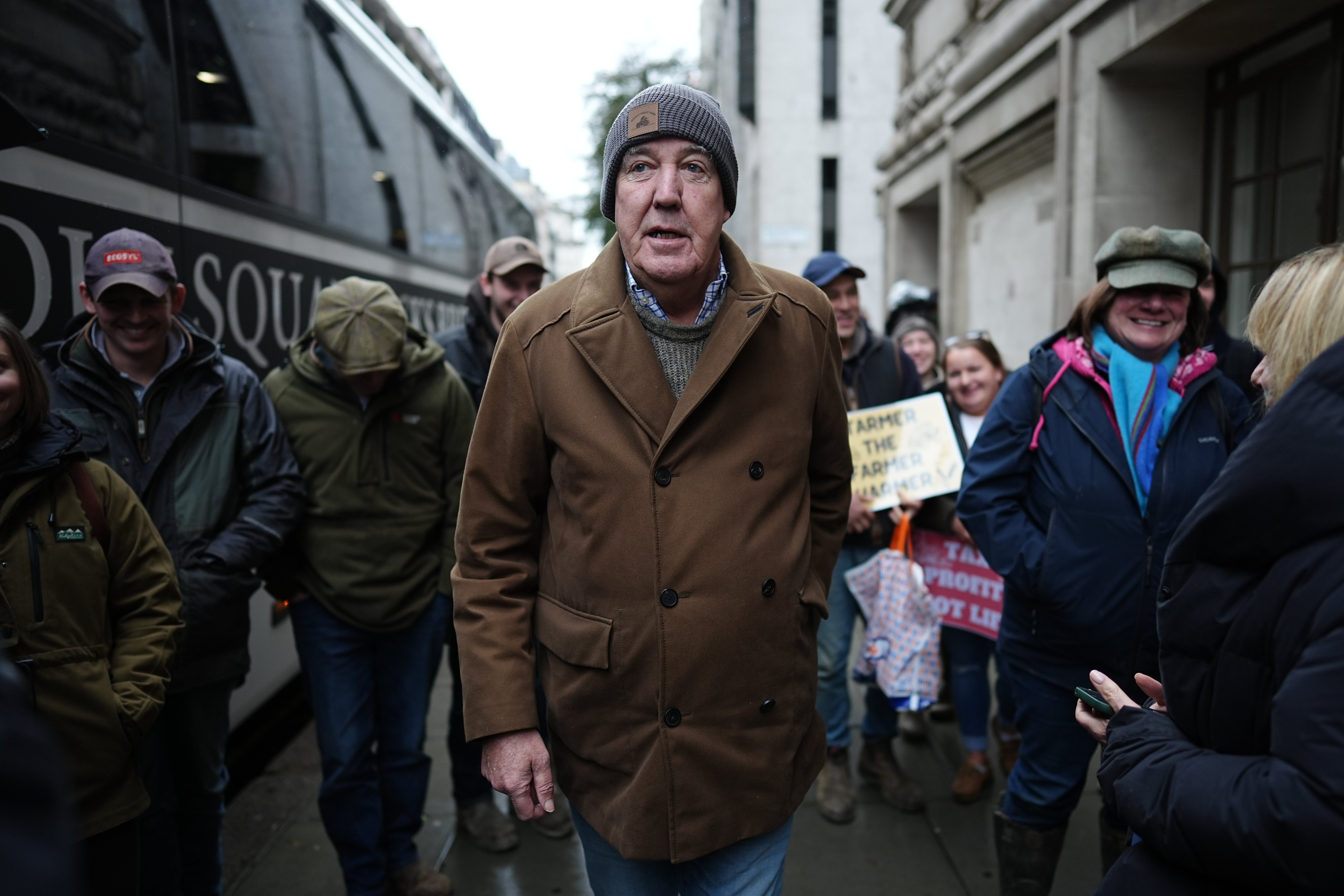 Jeremy Clarkson arrives in central London to join the farmers protest