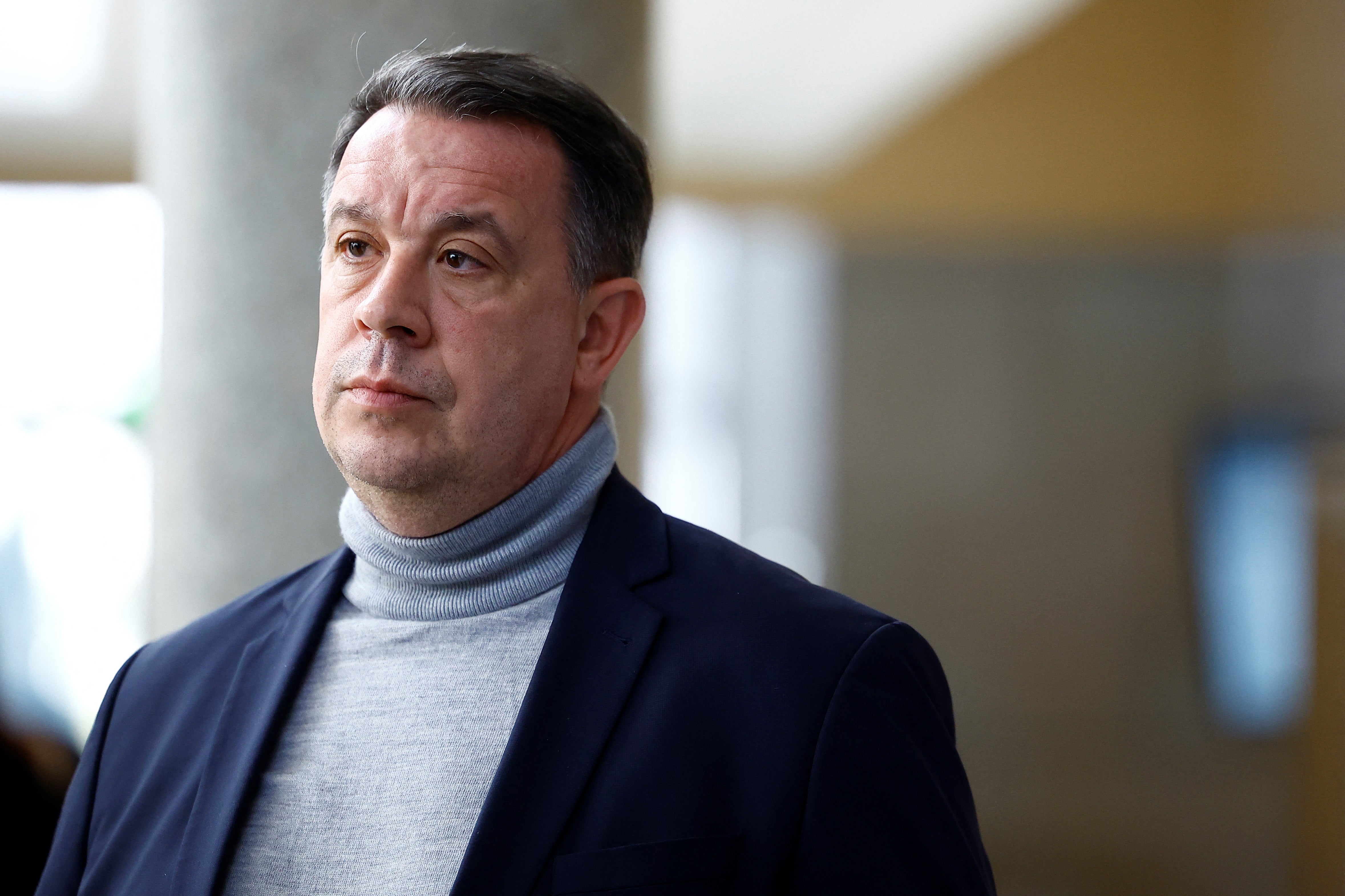 David, one of the Pelicots’ two sons, is seen during a break in the trial on Tuesday