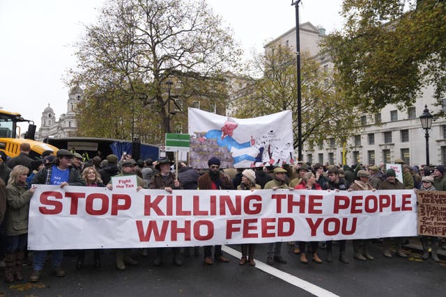 <p>Farmers protest in London against inheritance tax changes and Budget impacts on farming (Andrew Matthews/PA)</p>