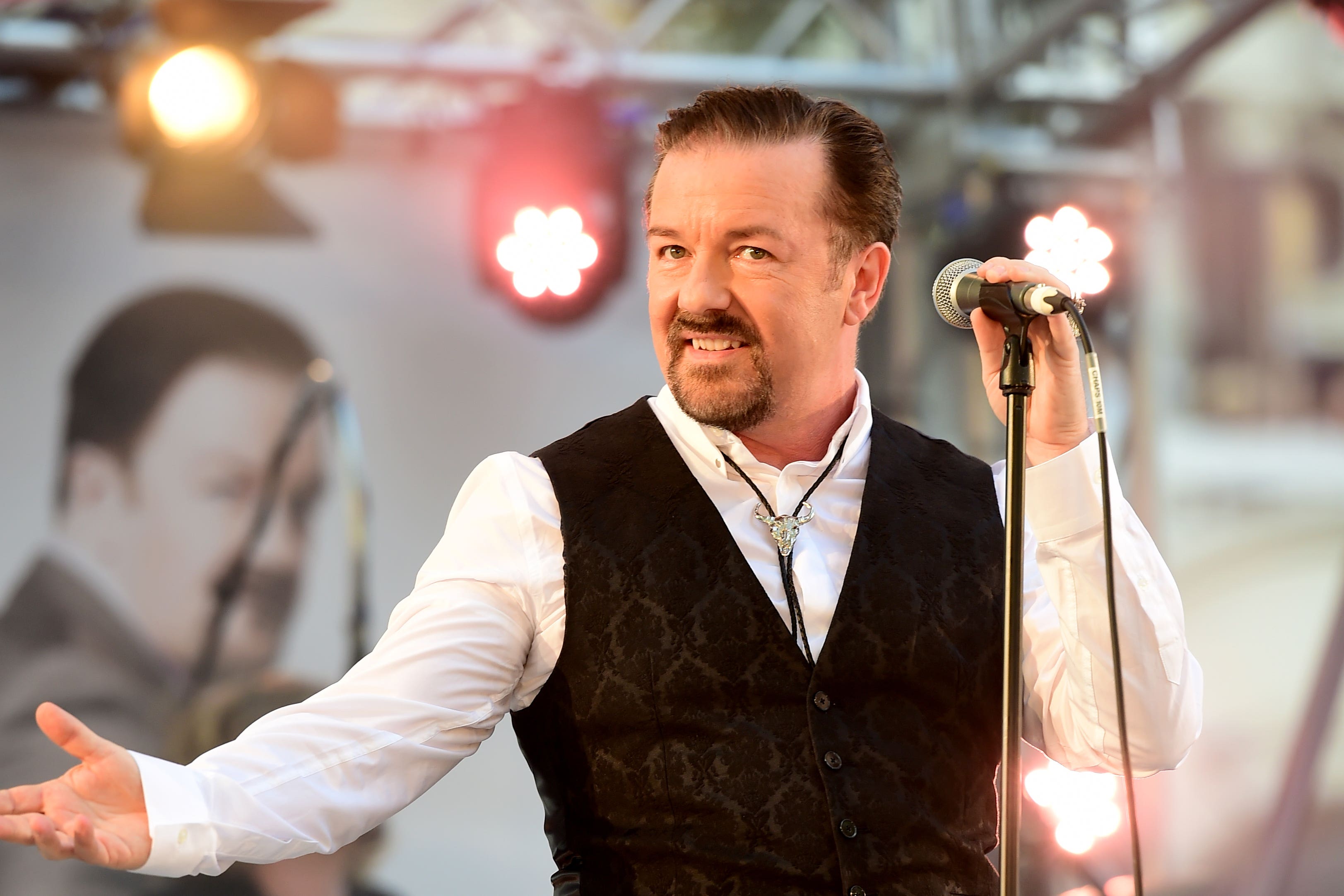 Ricky Gervais as David Brent attending the world premiere of David Brent: Life On The Road at Leicester Square, London. (Ian West/PA)