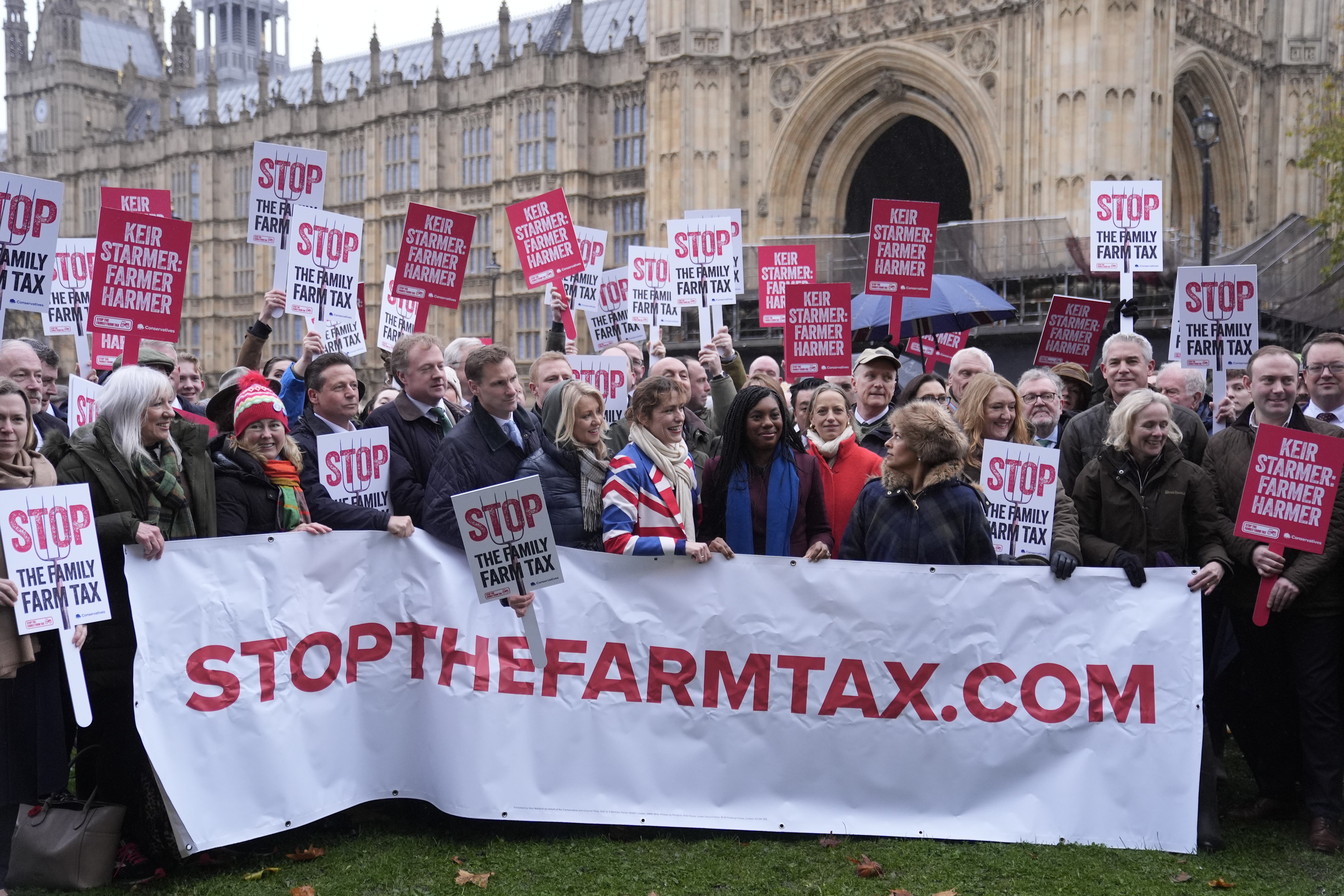 Conservative MPs join farmers protest outside the Houses of Parliament in central London over the changes to inheritance tax (IHT) rules in the recent budget (Andrew Matthews/PA)