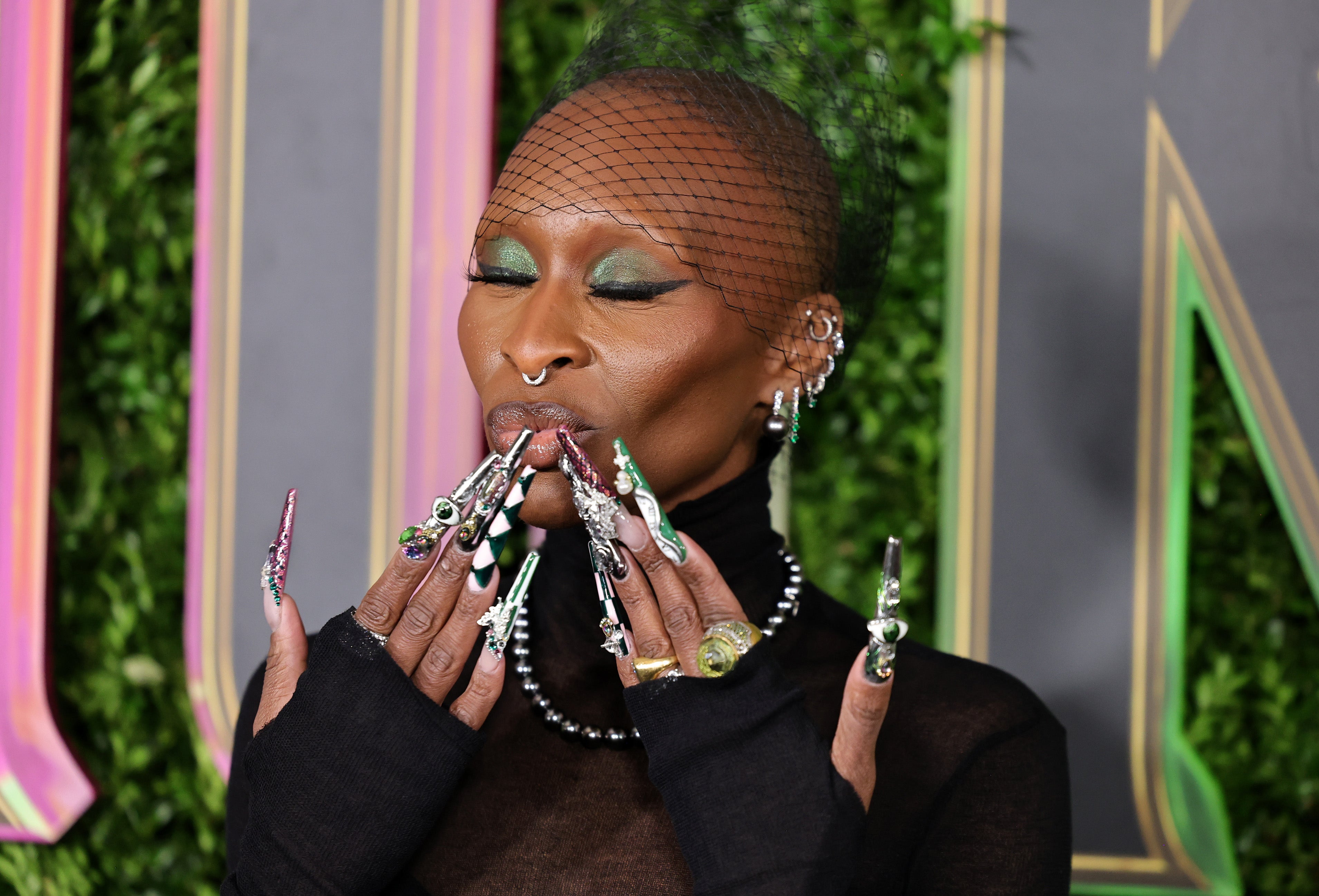 Cynthia Erivo shows off her manicured acrylic nails at the ‘Wicked’ New York premiere