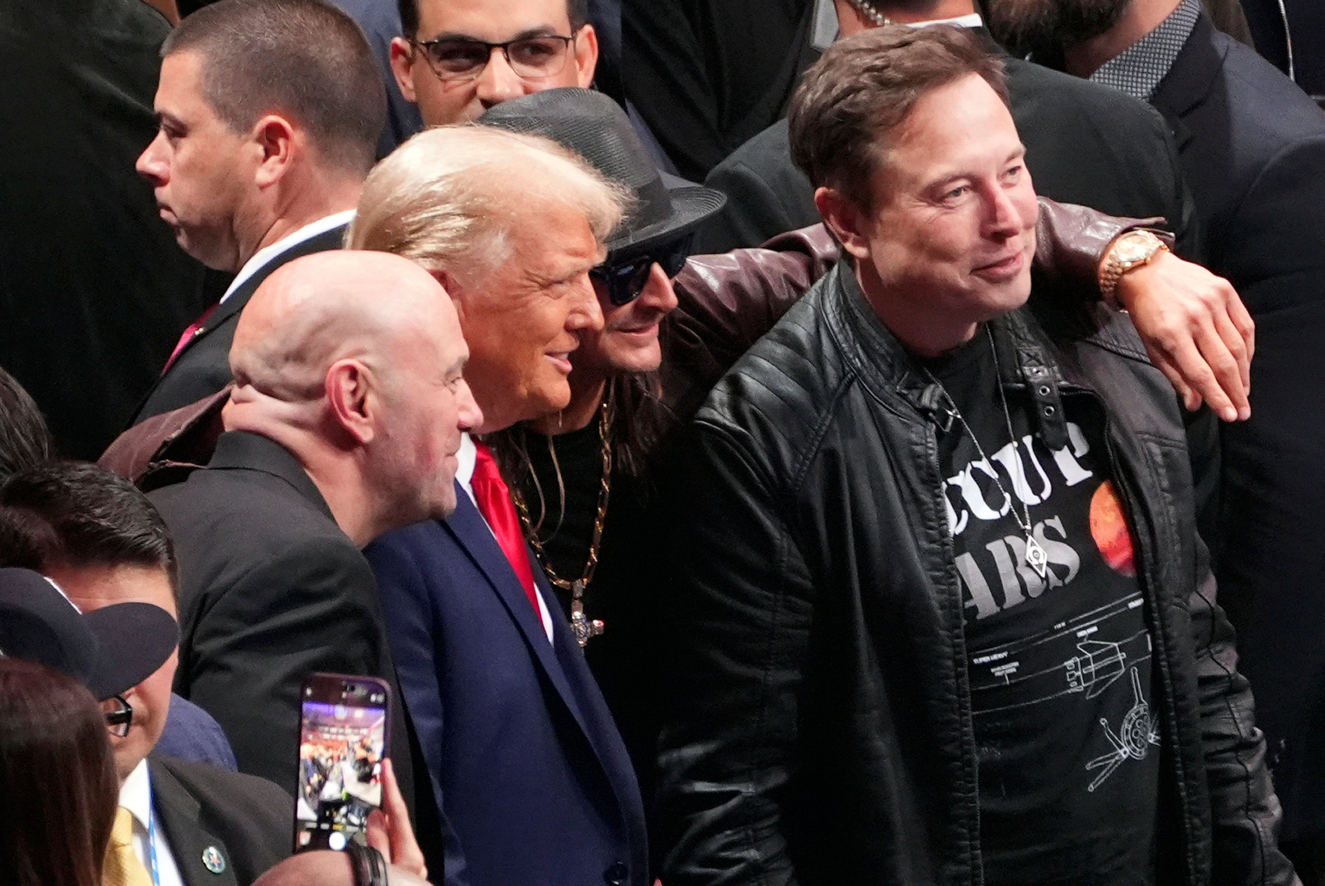 Kid Rock is a supporter of Donald Trump - here he is posing with Trump, Dana White and Elon Musk at UFC 309 at Madison Square Garden in New York in November