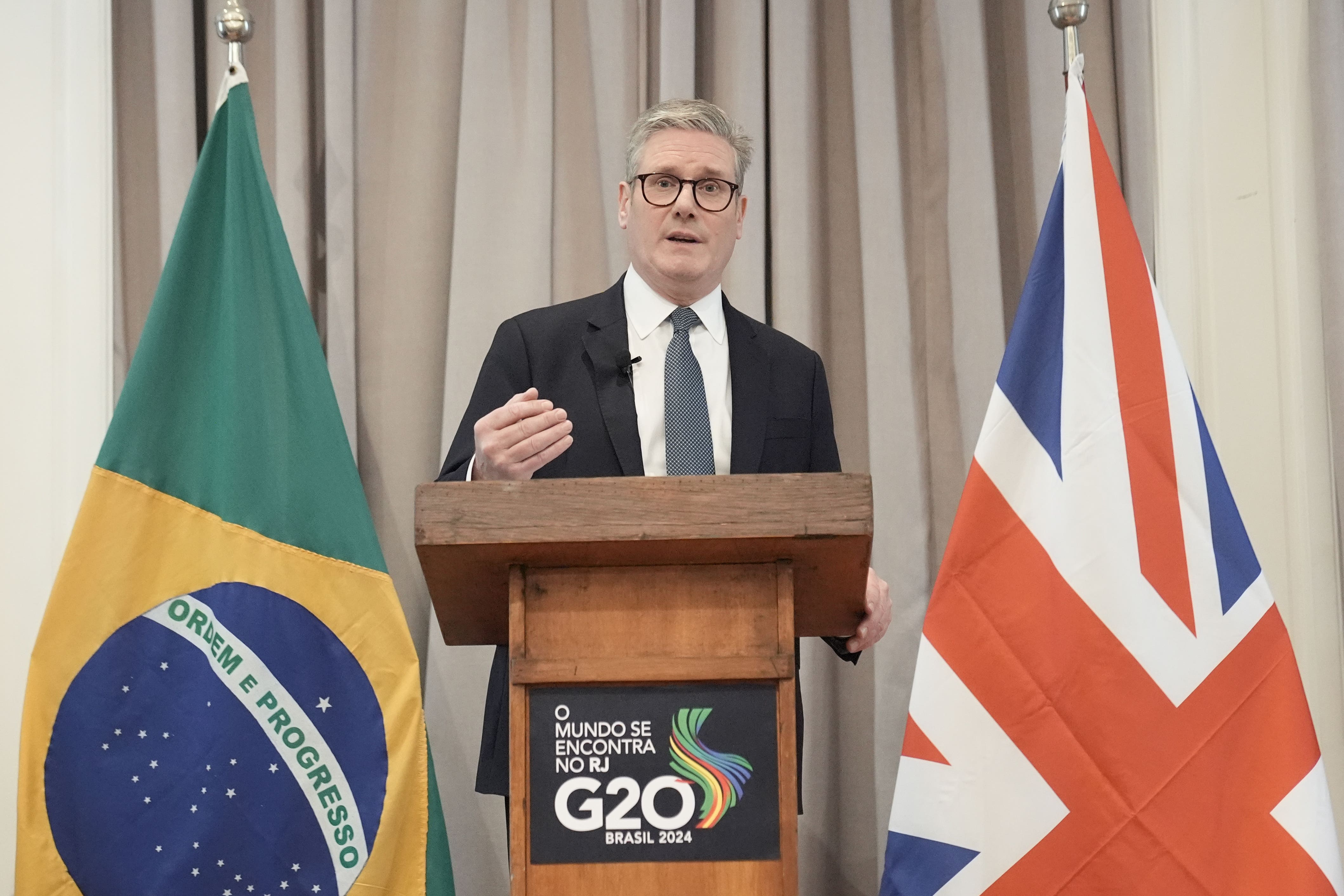 Sir Keir Starmer during a press conference as he attends the G20 summit in Rio (PA)