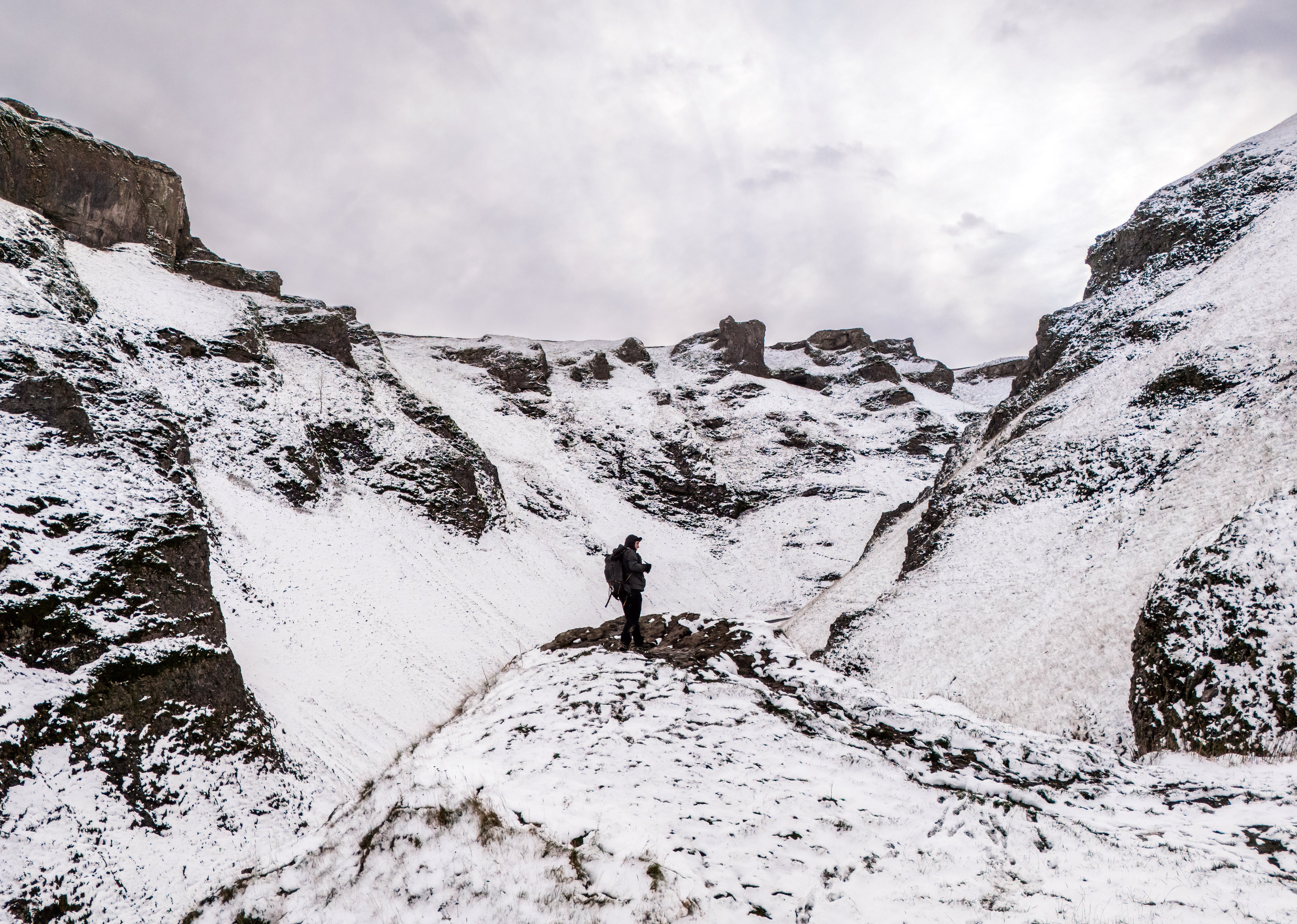 Walkers on Winnats Pass in the Peak District, Derbyshire