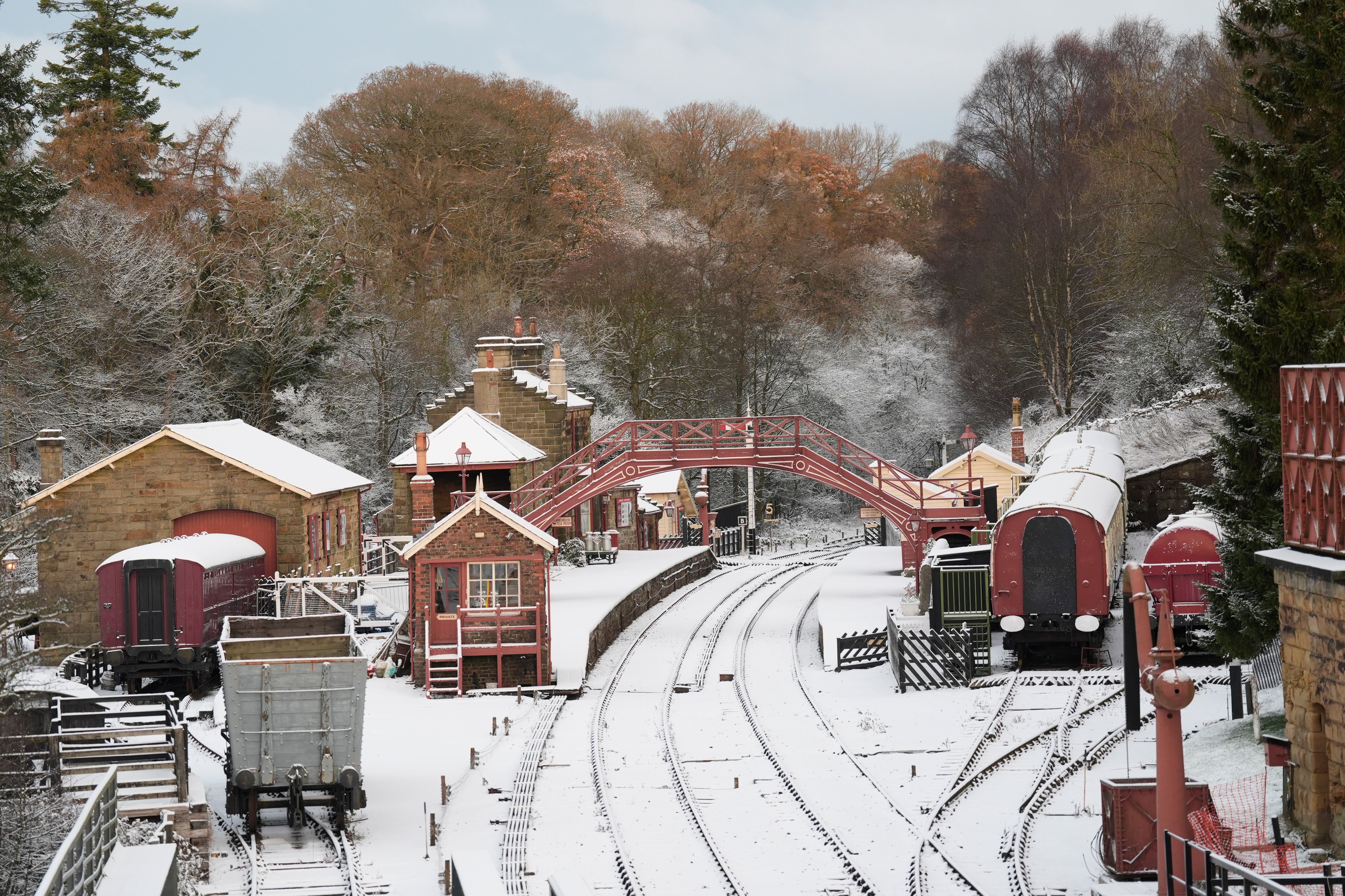 The snow-covered rail tracks of Goathland station, North Yorkshire, on Wednesday