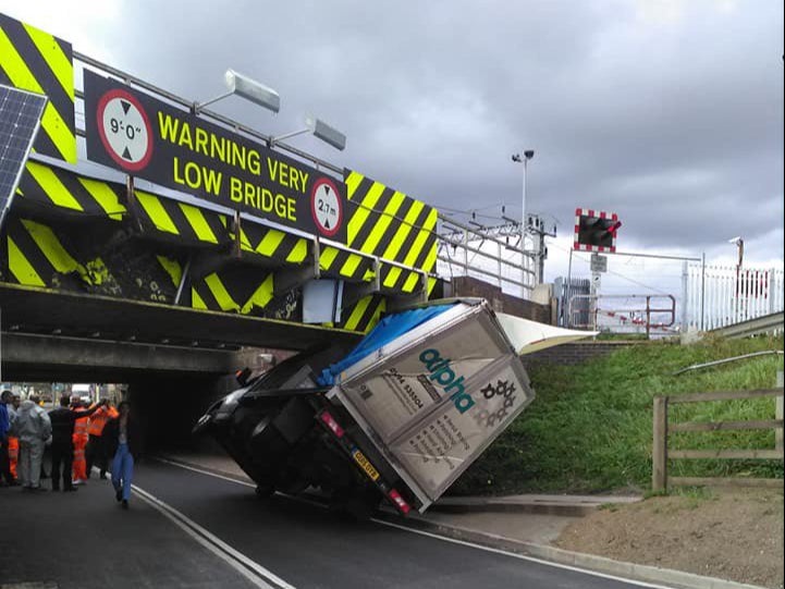 Just one of the HGV vehicles to hit Stuntney Road bridge in Ely. This image was shared by Network Rail on social media in 2019, with a spokesperson urging drivers to check the height of their vehicle